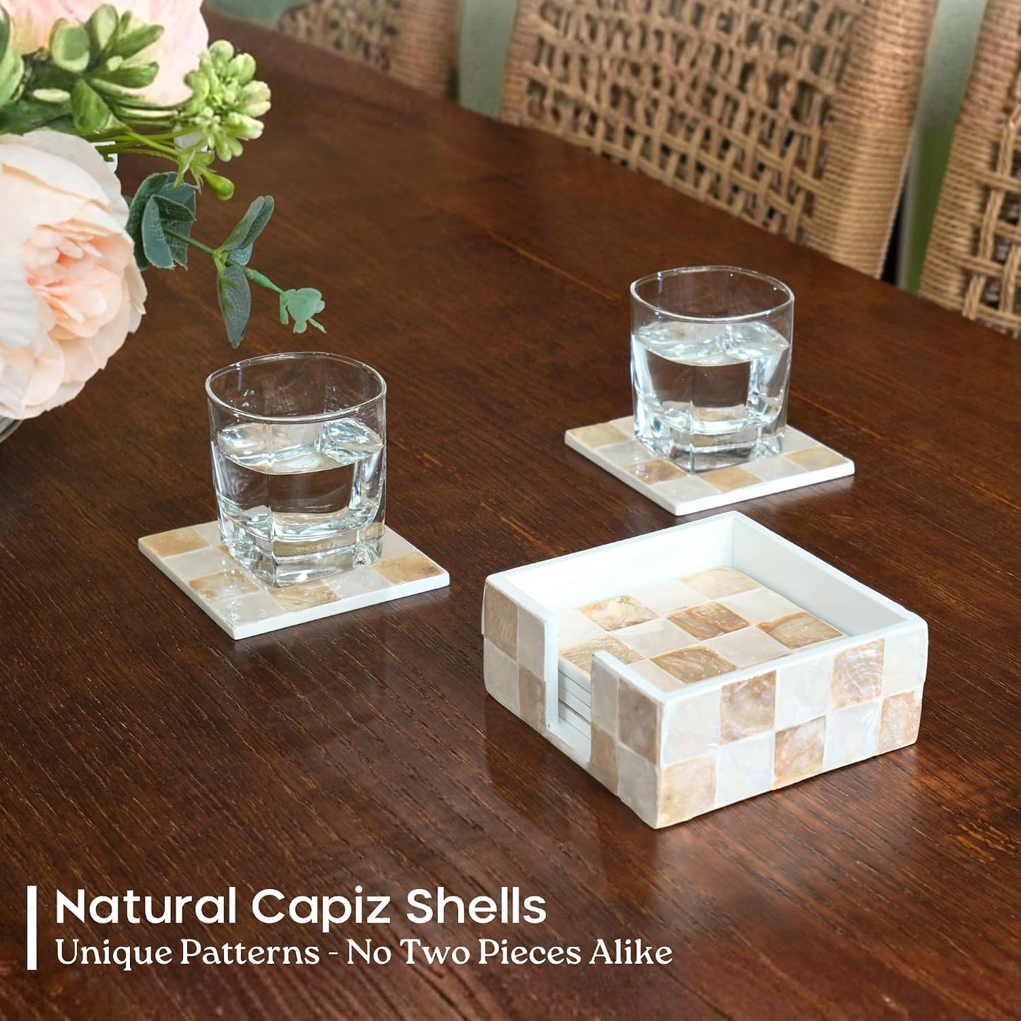Modern Decorative Farmhouse Coasters for Coffee / Ivory / Set of 6
