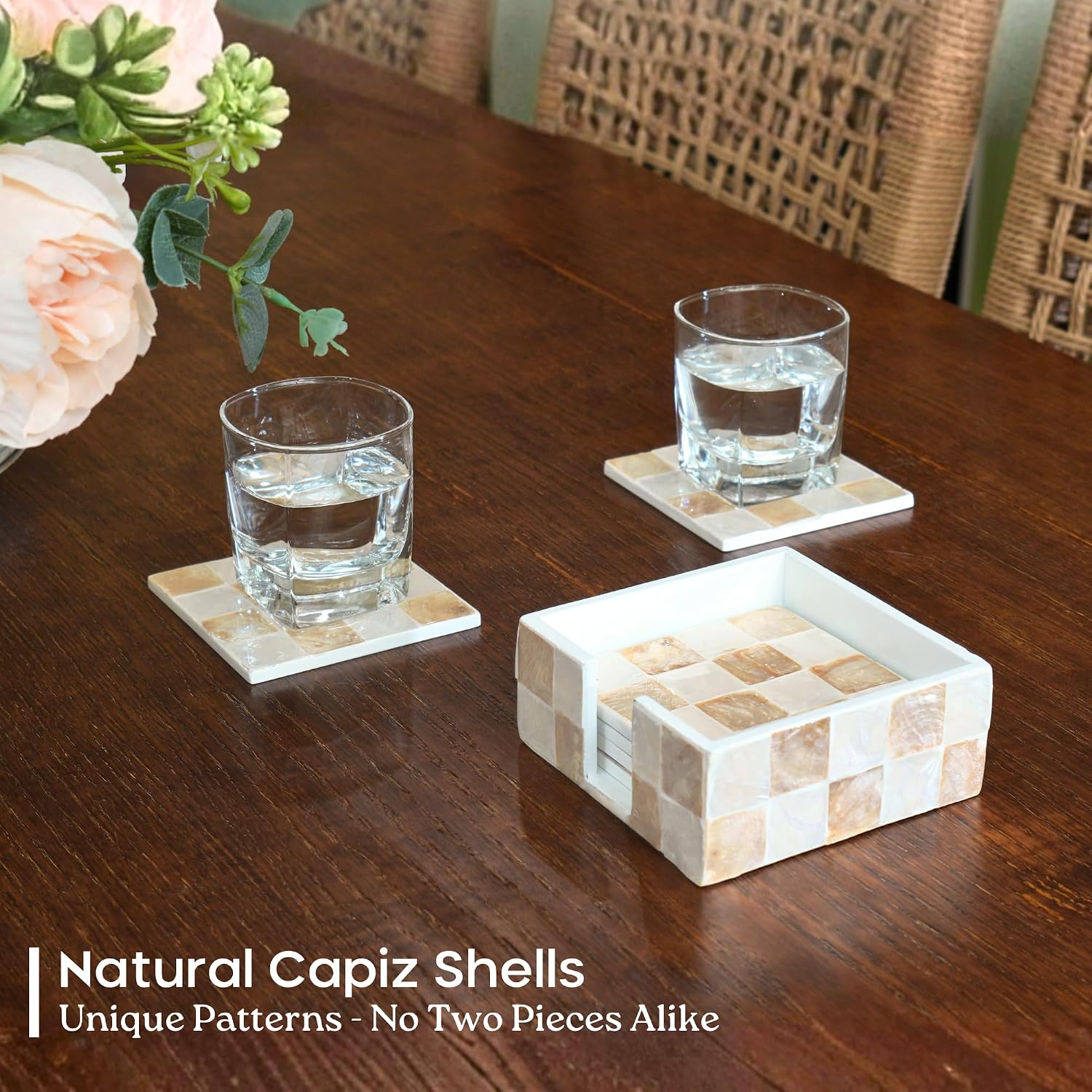 Modern Decorative Farmhouse Coasters for Coffee / Ivory / Set of 6