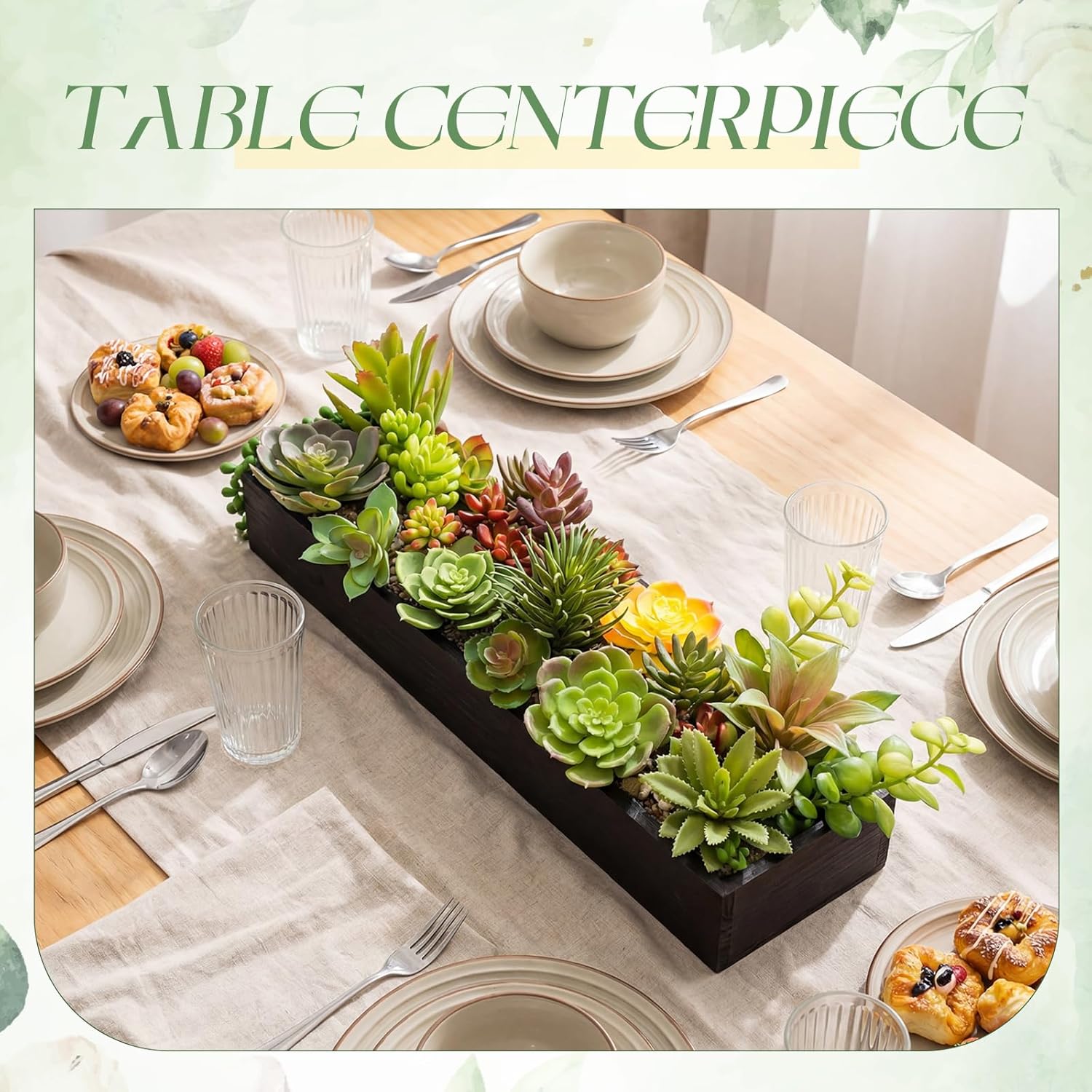 Artificial Succulent Arrangement Faux Succulents Plants in Rectangular / Black / Classic / 16 Inch