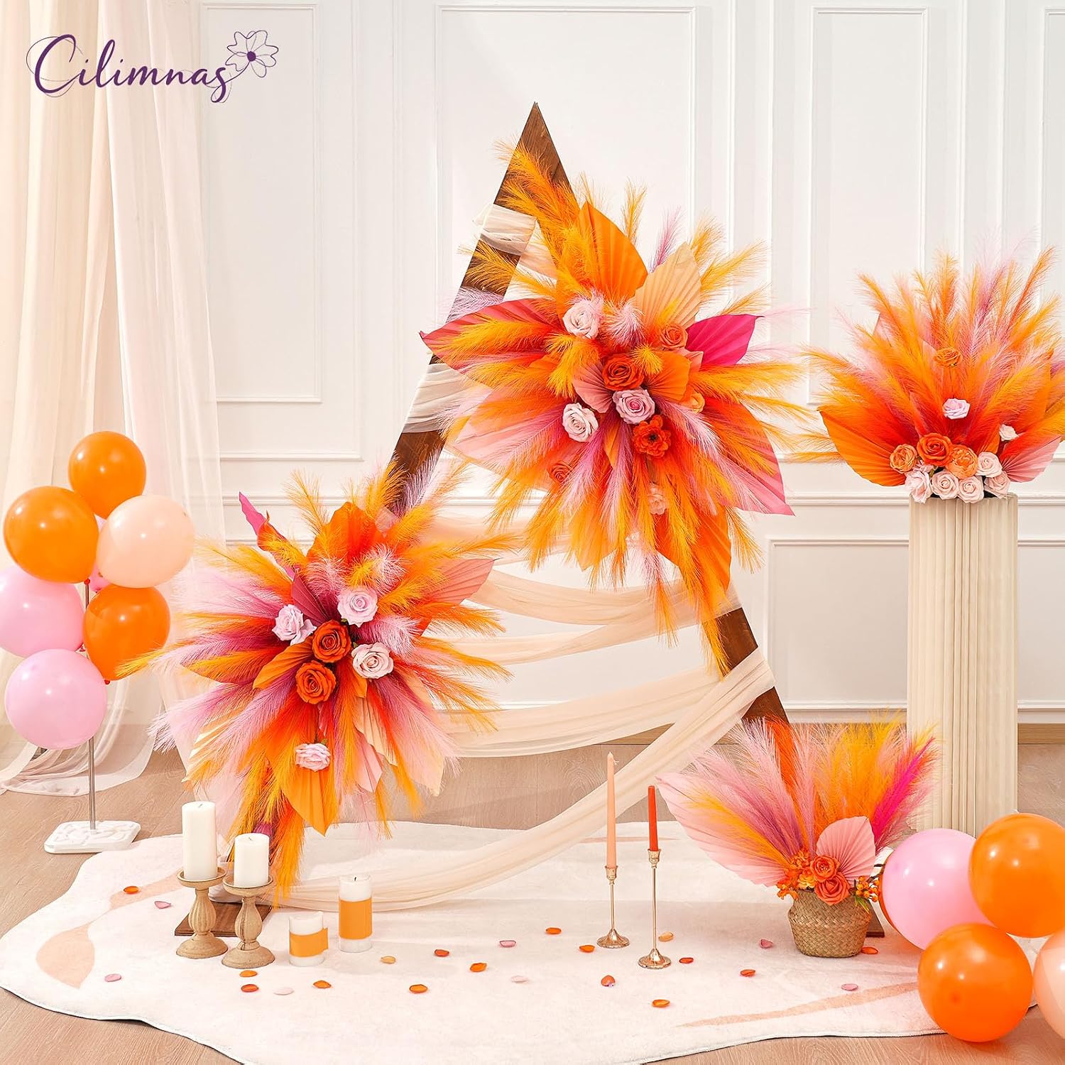 Faux Pampas Grass / Orange / Set of 50