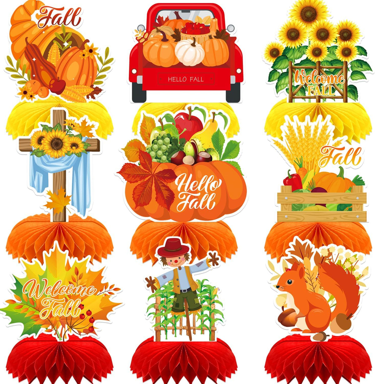 Fall Fall Table Decorations, 9 Pcs, Honeycomb Fall Party Decor