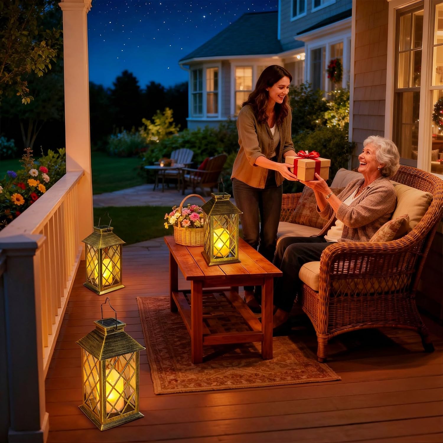 14" Solar Lanterns Outdoor Waterproof Garden Lanterns Flameless Candle Mission Lights for Table,Outdoor,Party Mothers