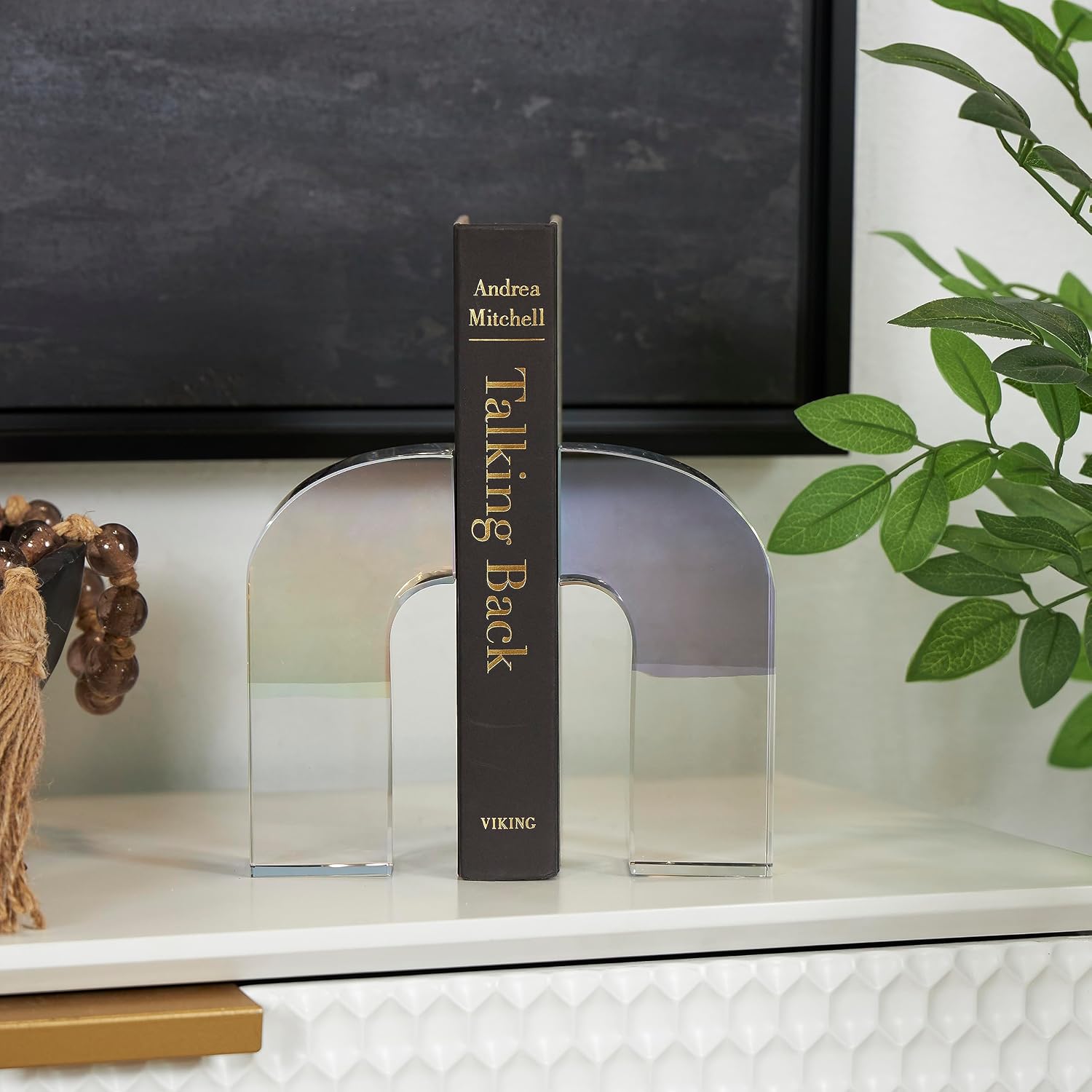 Crystal Geometric Decorative Bookends Arched Non Skid Bookends / Clear / 3"w, 6"H / Set of 2