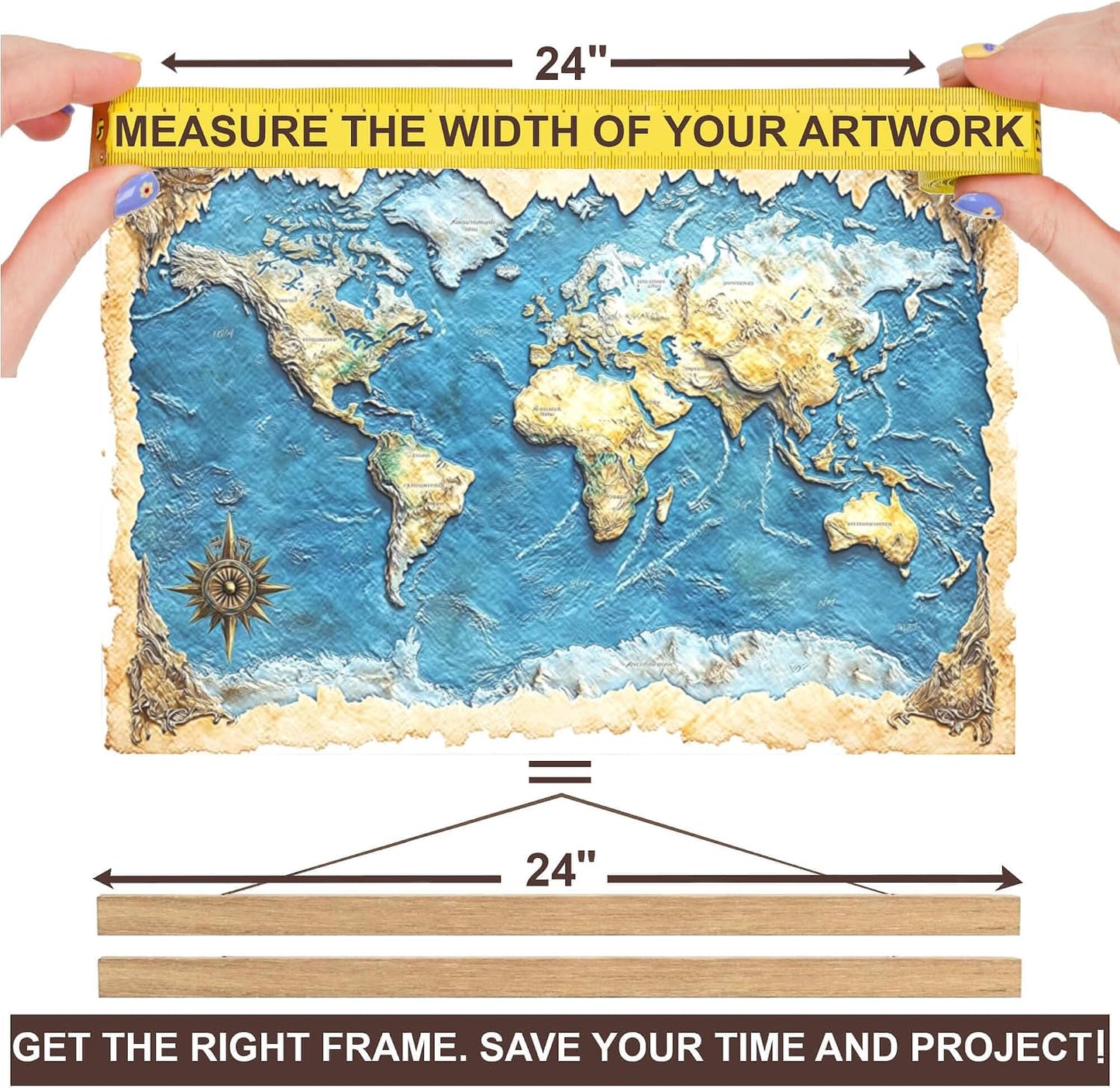 DACRI HOME 24-inch Magnetic Poster Hanger Frame in Teak Wood, Strong Magnets