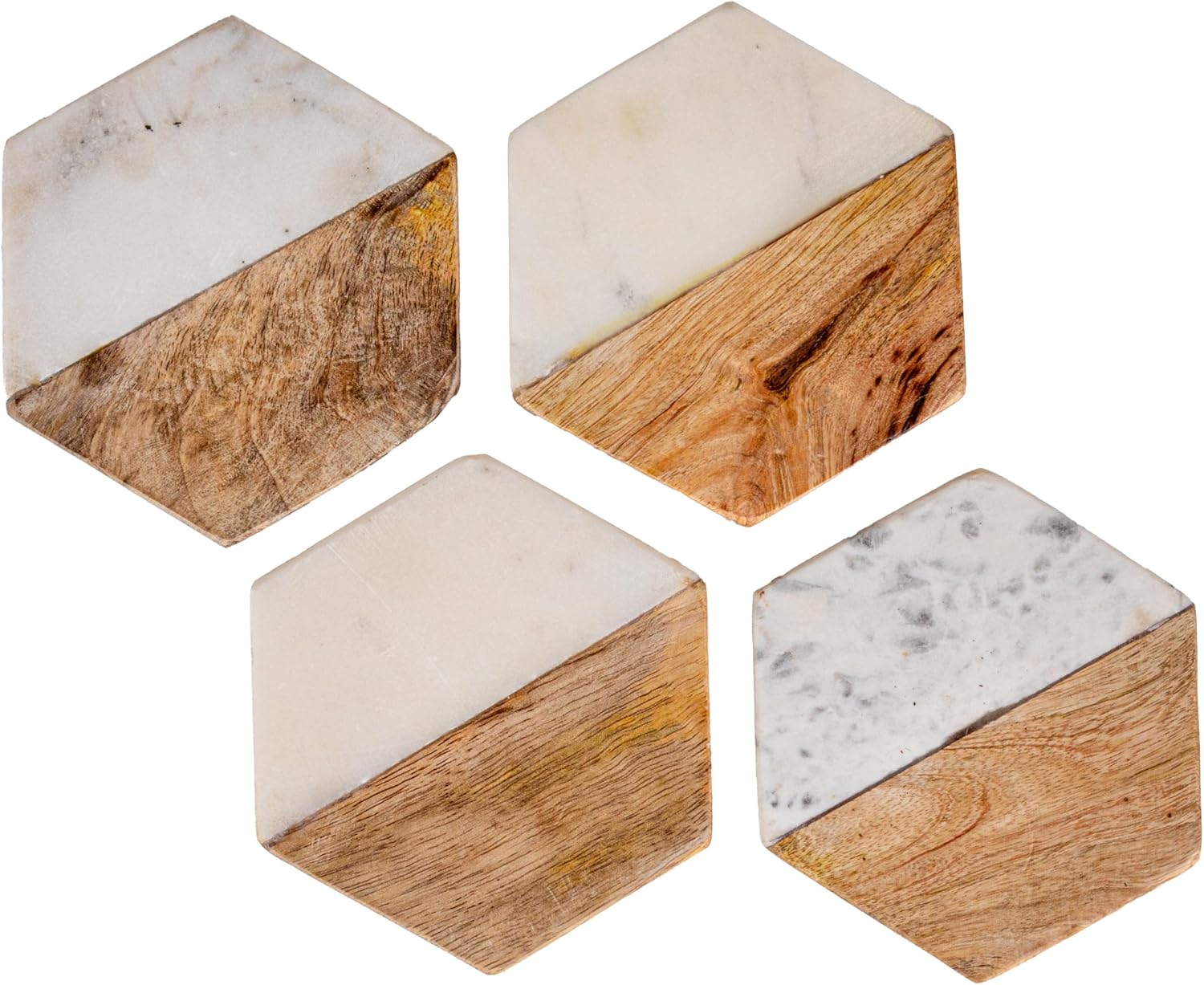 Marble & Mango Wood Coasters / Hexagon / Set of 4