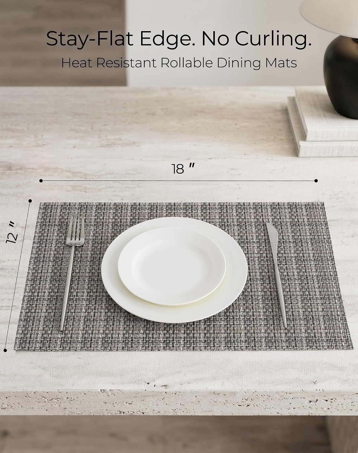 Leetaltree Woven Vinyl Placemats Set of 24, Beige Gray | High Density, Basketweave Woven, Stain Resistant, Easy to