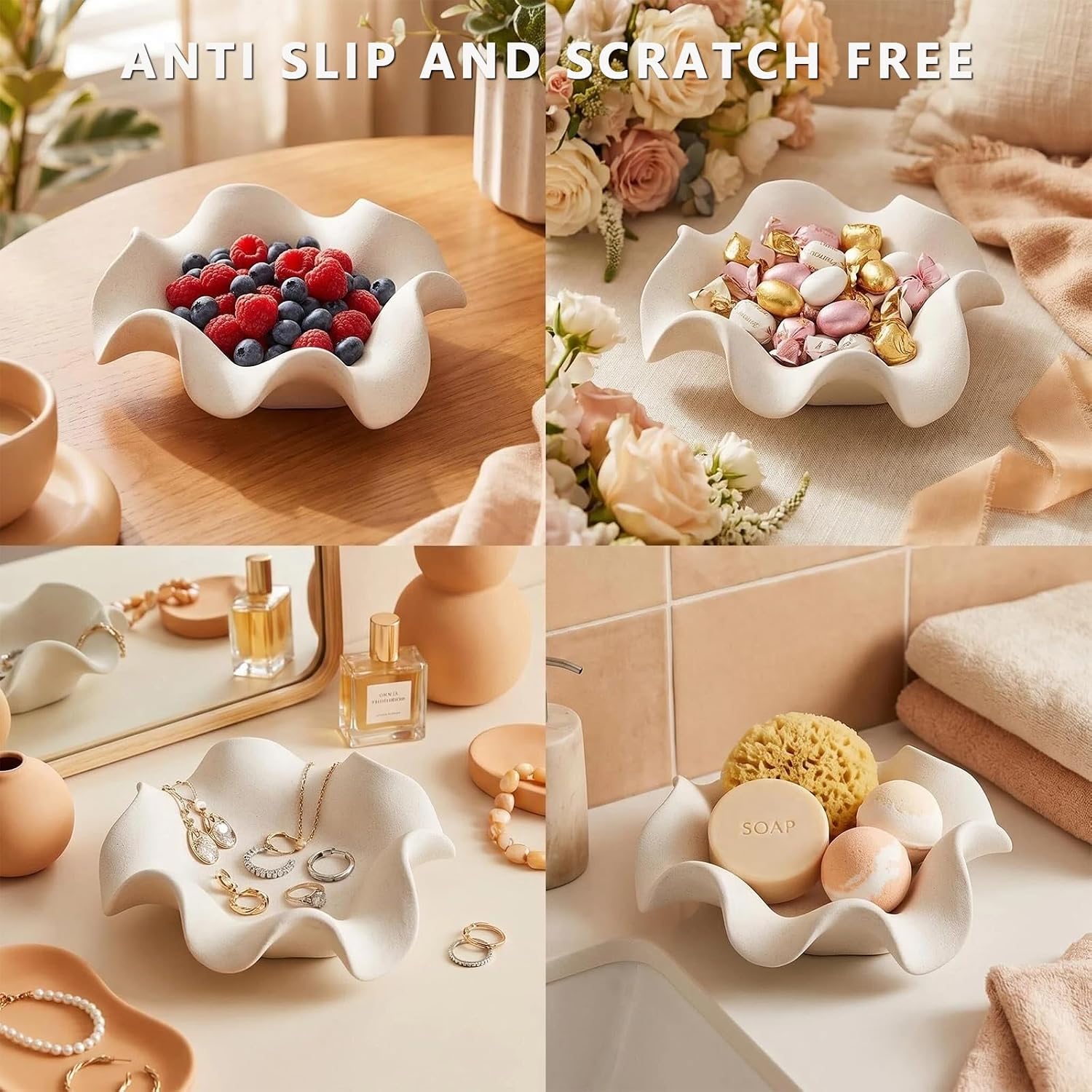 Ceramic Flower Decorative Bowl / White