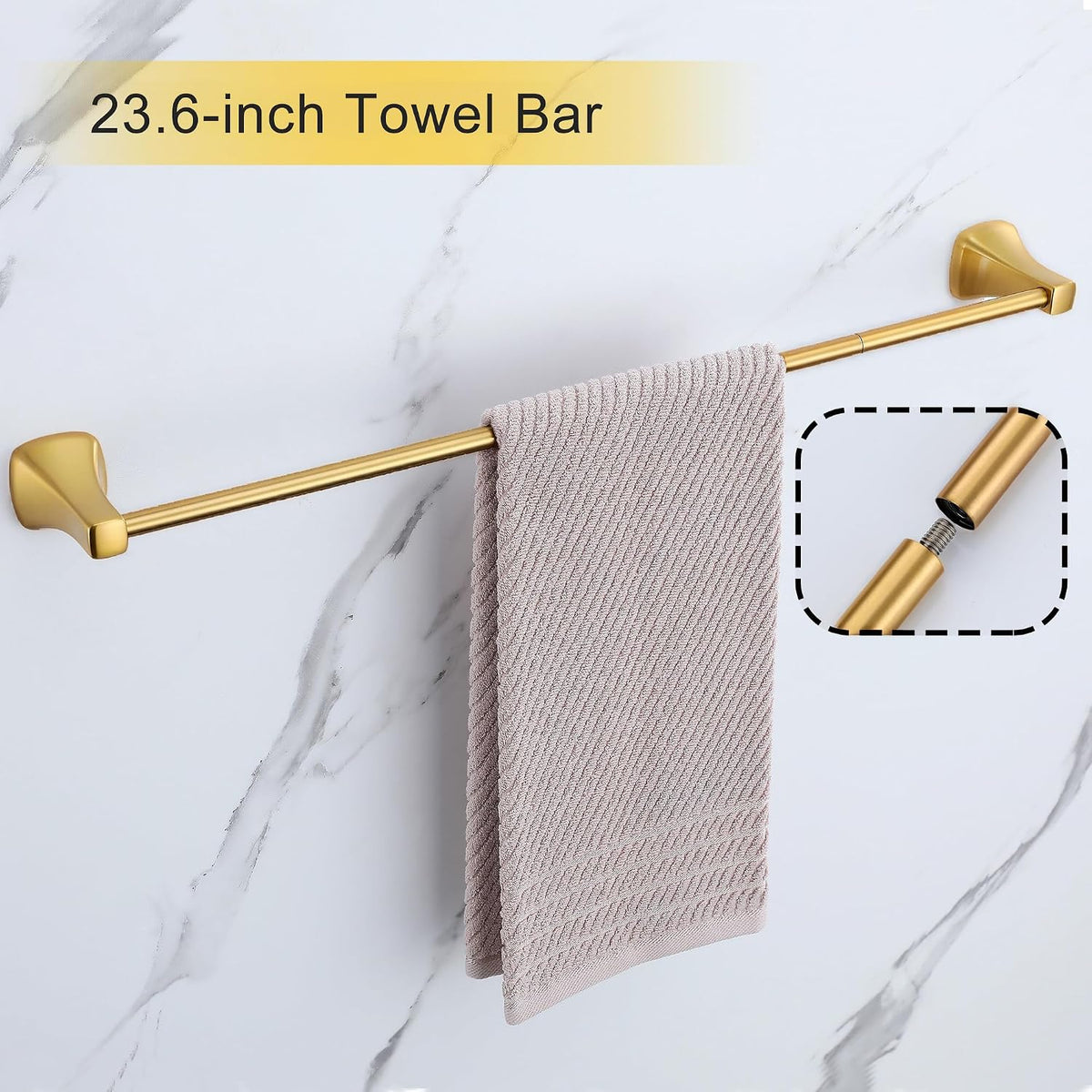 Brushed Gold Bathroom Hardware Set 4 Piece Gold Bathroom Accessories Set, 23.6 inch Bath Towel Bar Set | Towel Hook