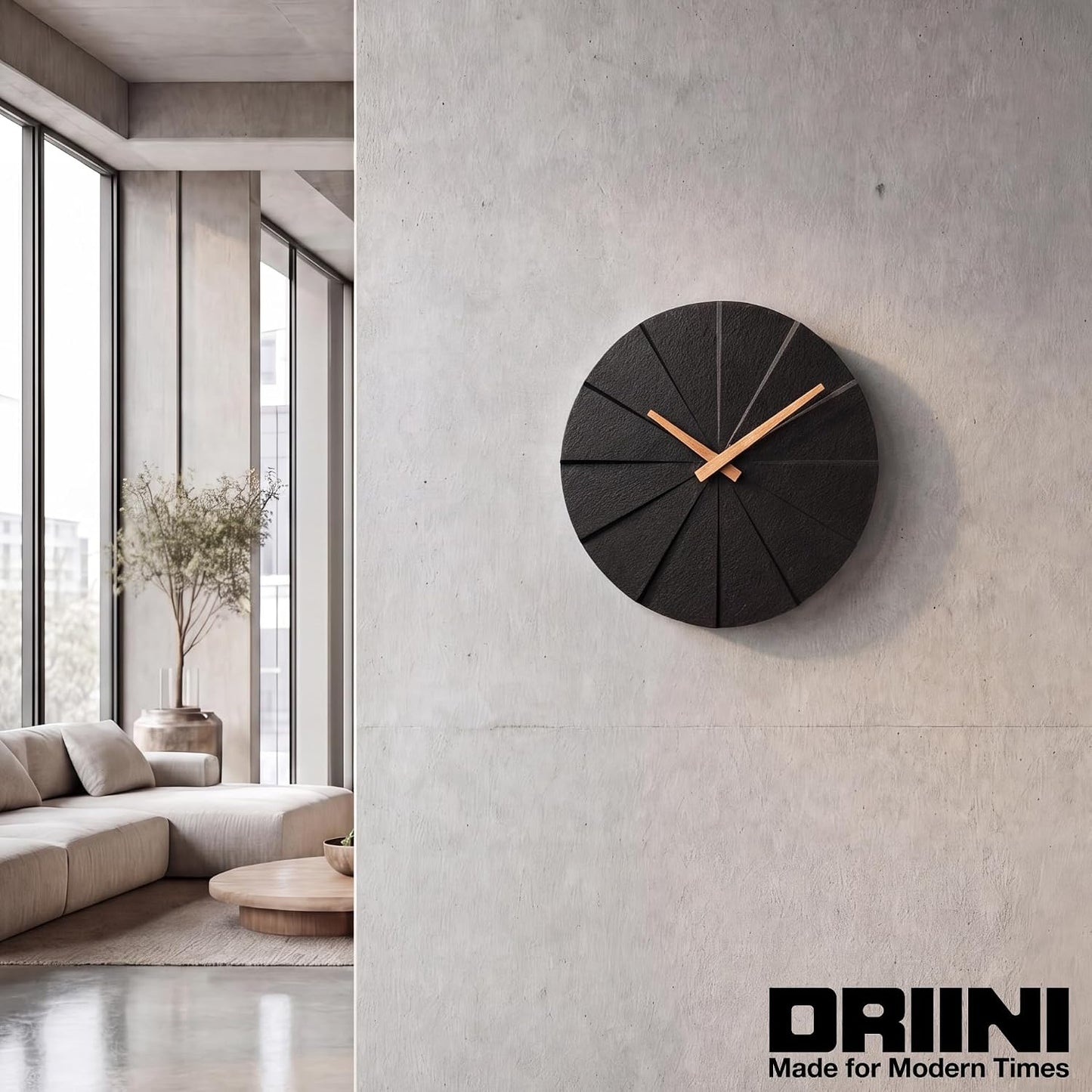Driini Staircase Modern Wall Clock - Unique Frameless Concrete Design - Contemporary, Minimalist Decor; No Numbers