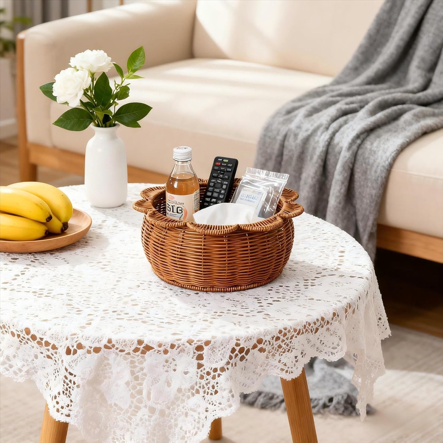 Scalloped basket / Round Wicker Basket / A