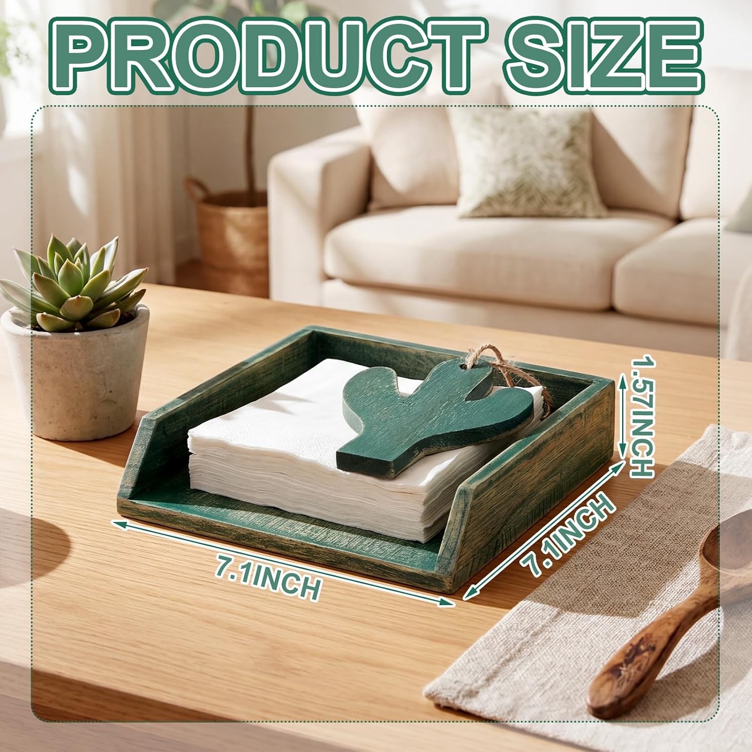 Wooden Lunch Napkin Holder / Green / 7 x 7