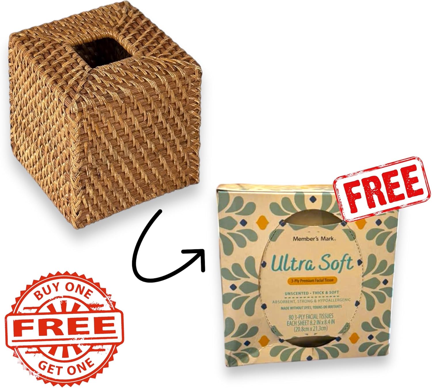 Woven Rattan Square Tissue Box Holder