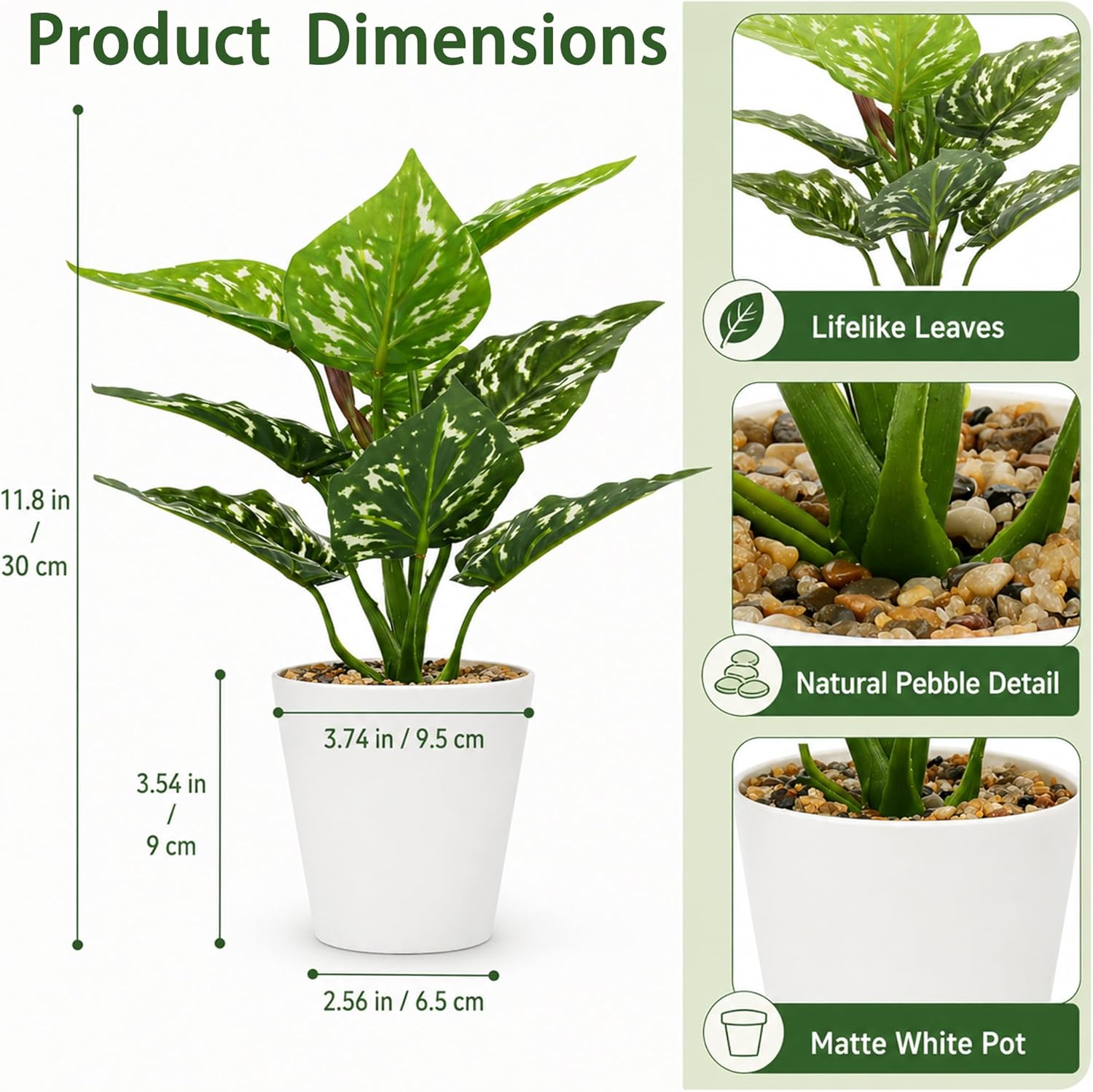 Small Fake Plants Artificial Potted Plant Indoor Faux Tropical Plant / 11.8 Inch / Set of 3