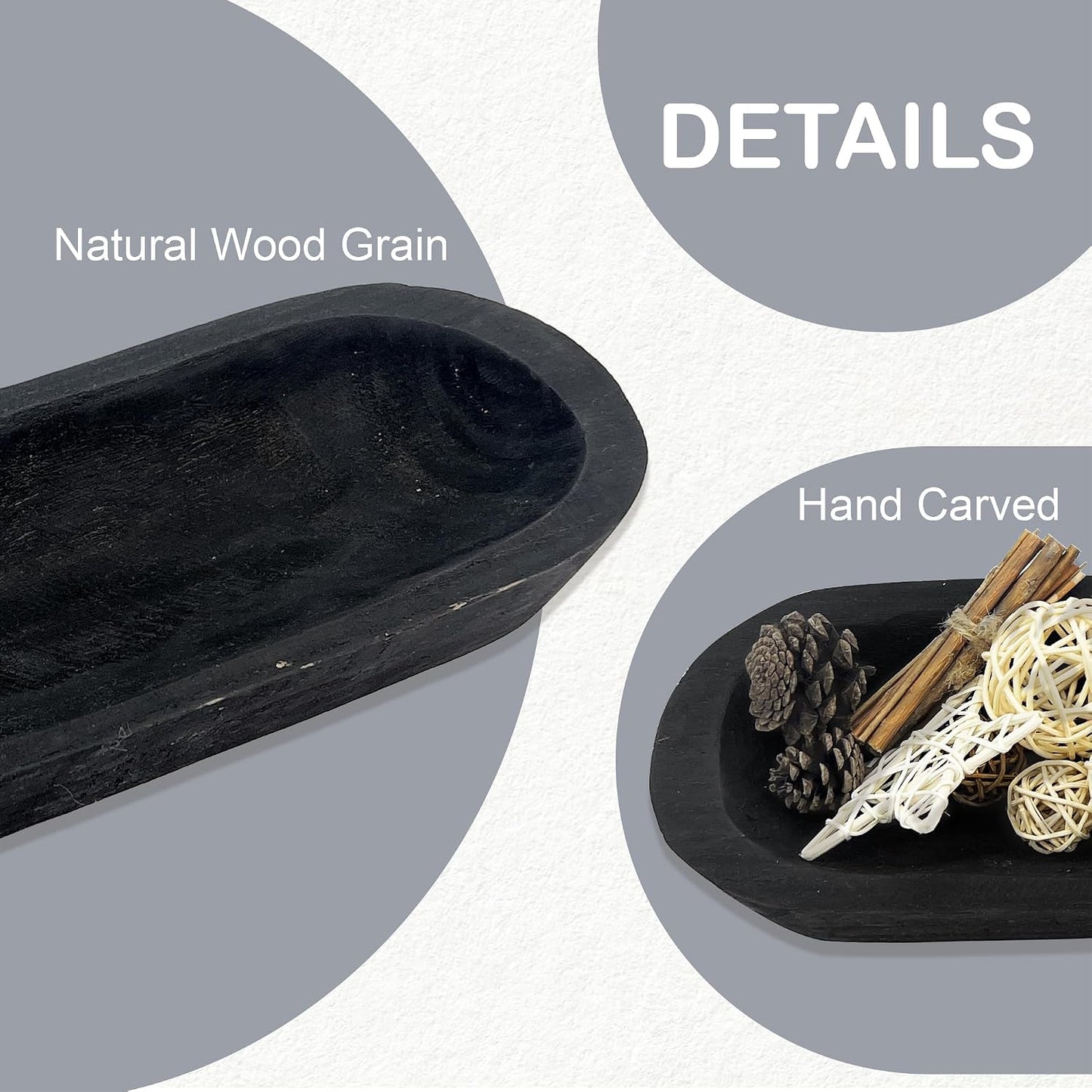 Rustic Long Wood Bowl / 17 x 5 x 2 / Inch Black