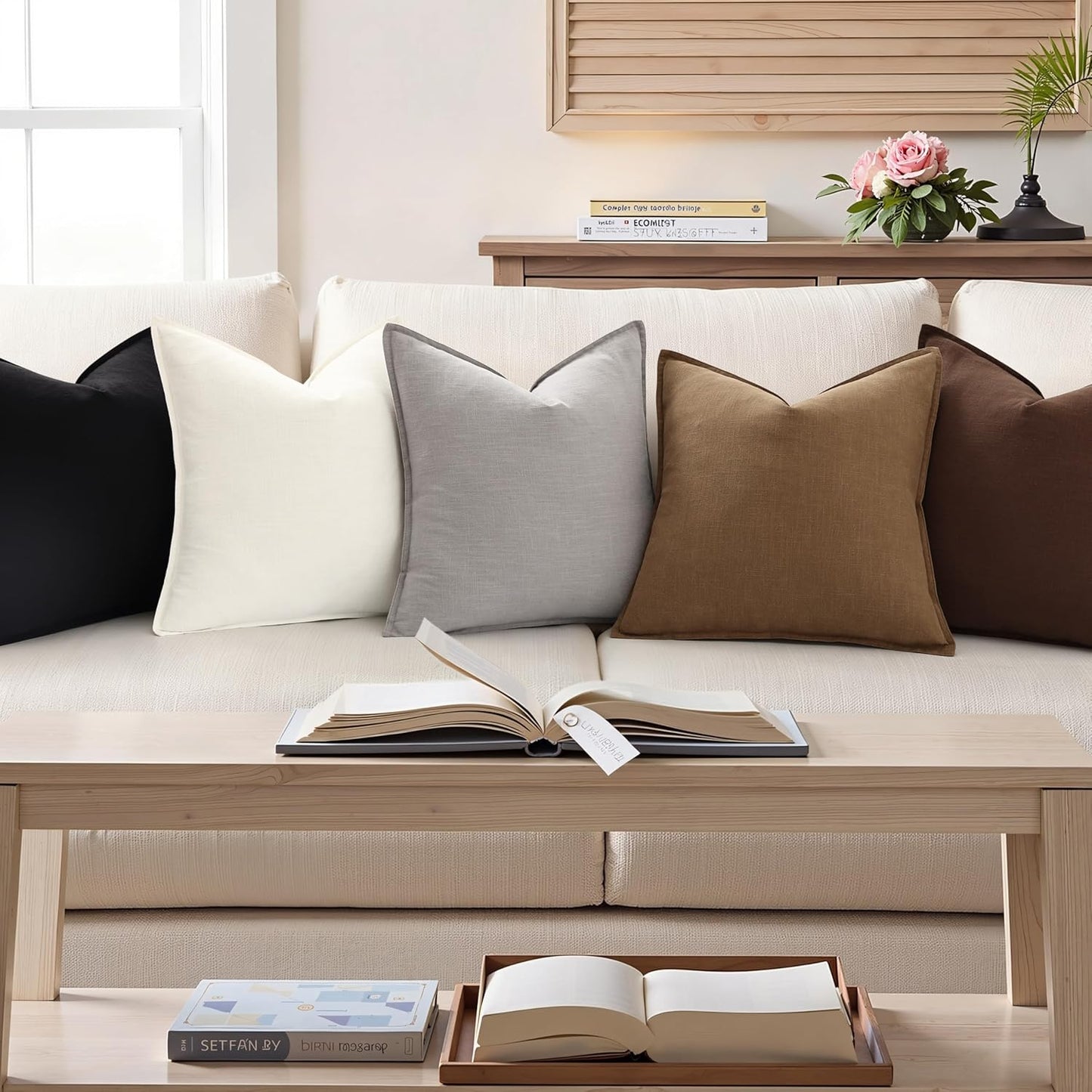 Fall Decorative Linen Euro Sham Throw Pillow Covers Pillow Covers / Light Grey / 26 x 26 / Set of 2