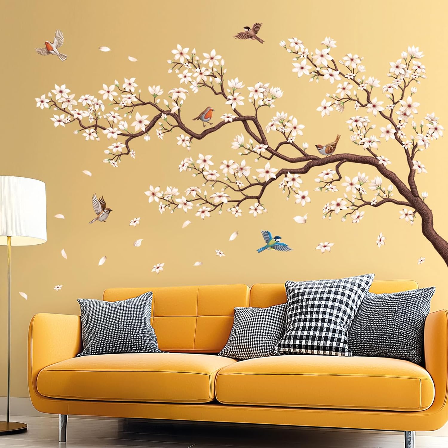 SG4-2317 Oriental Flower Tree Wall Stickers declas Kids Bedroom Cherry Blossom Birds Branch décor