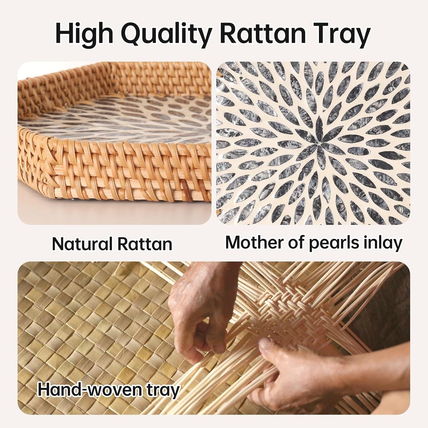 Hexagon Rattan Tray / Black Leaves