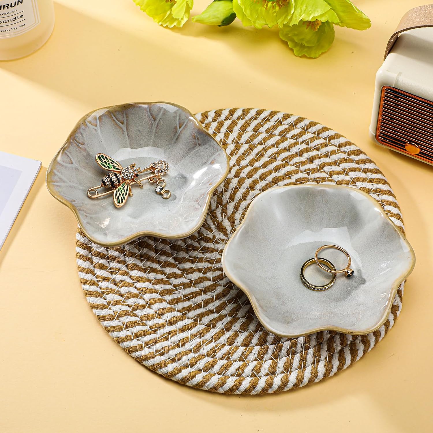 Lotus Leaf Ceramic Ring Dish Jewelry Dish Holder Small Trinket Tray Plate for Earrings / Set of 8