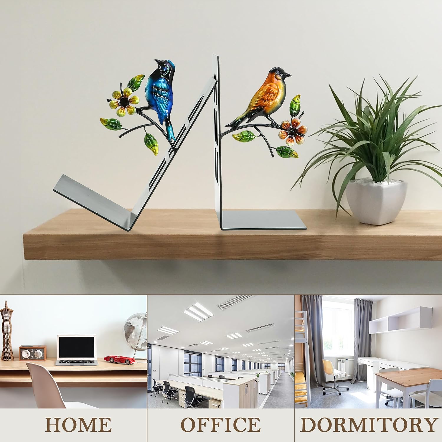 Metal Bookends / Book / Birds Bookend