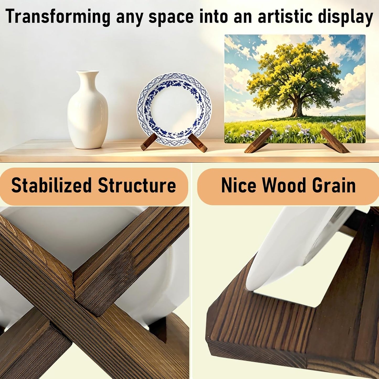 Plate Stands for Display Bowl Wooden Picture Frame Holder Cookbook Stand Decorative Table / 6.5 Inch