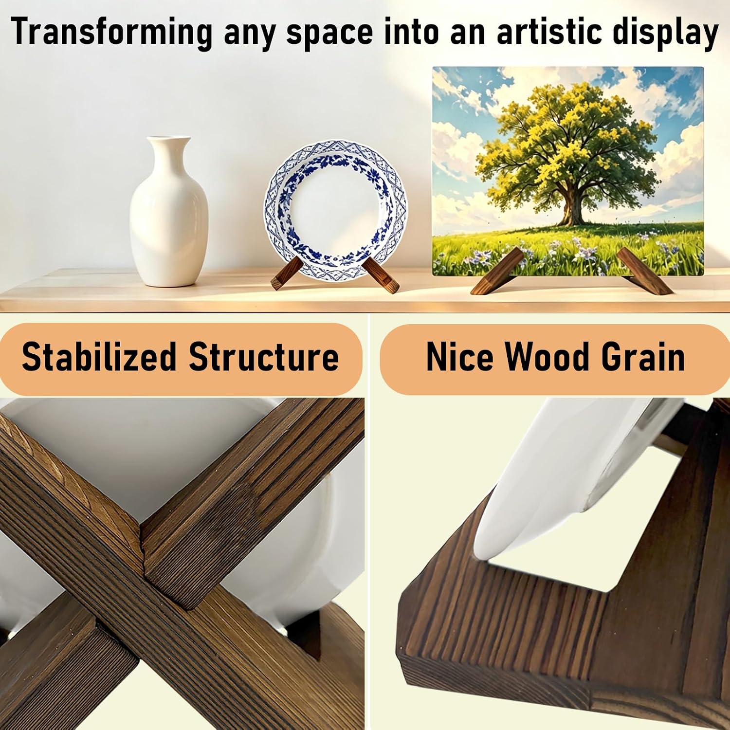 Plate Stands for Display Bowl Wooden Picture Frame Holder Cookbook Stand Decorative Table / 6.5 Inch