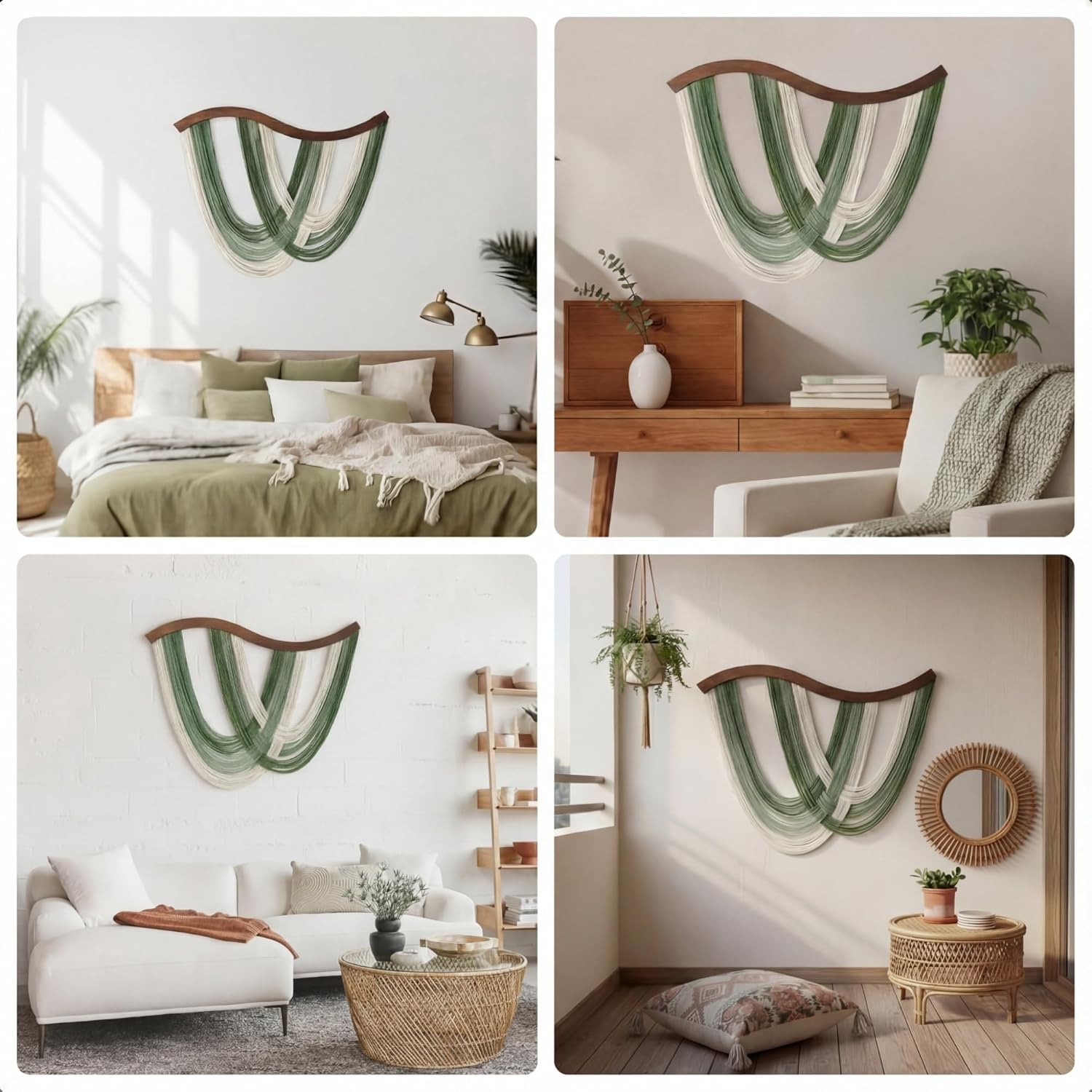 Modern Boho Decor Handmade Cotton Rope Tapestry / Sage Green