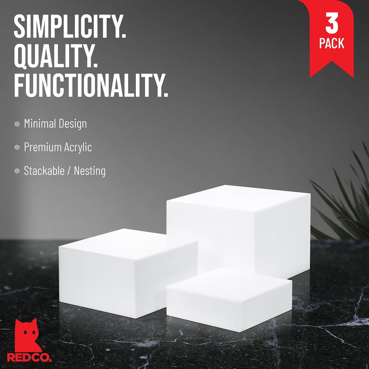 Red Co. Set of 3 Glossy White Acrylic Cube Display Nesting Risers with Hollow Bottoms
