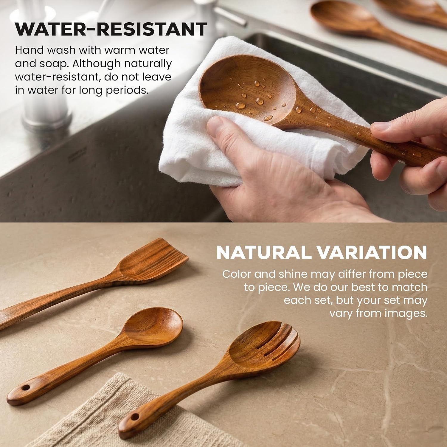 Zulay Kitchen 9-Piece Teak Wood Cooking Utensil Set – Non-Toxic & Non-Stick Safe Wooden Spoons & Kitchen Tools with