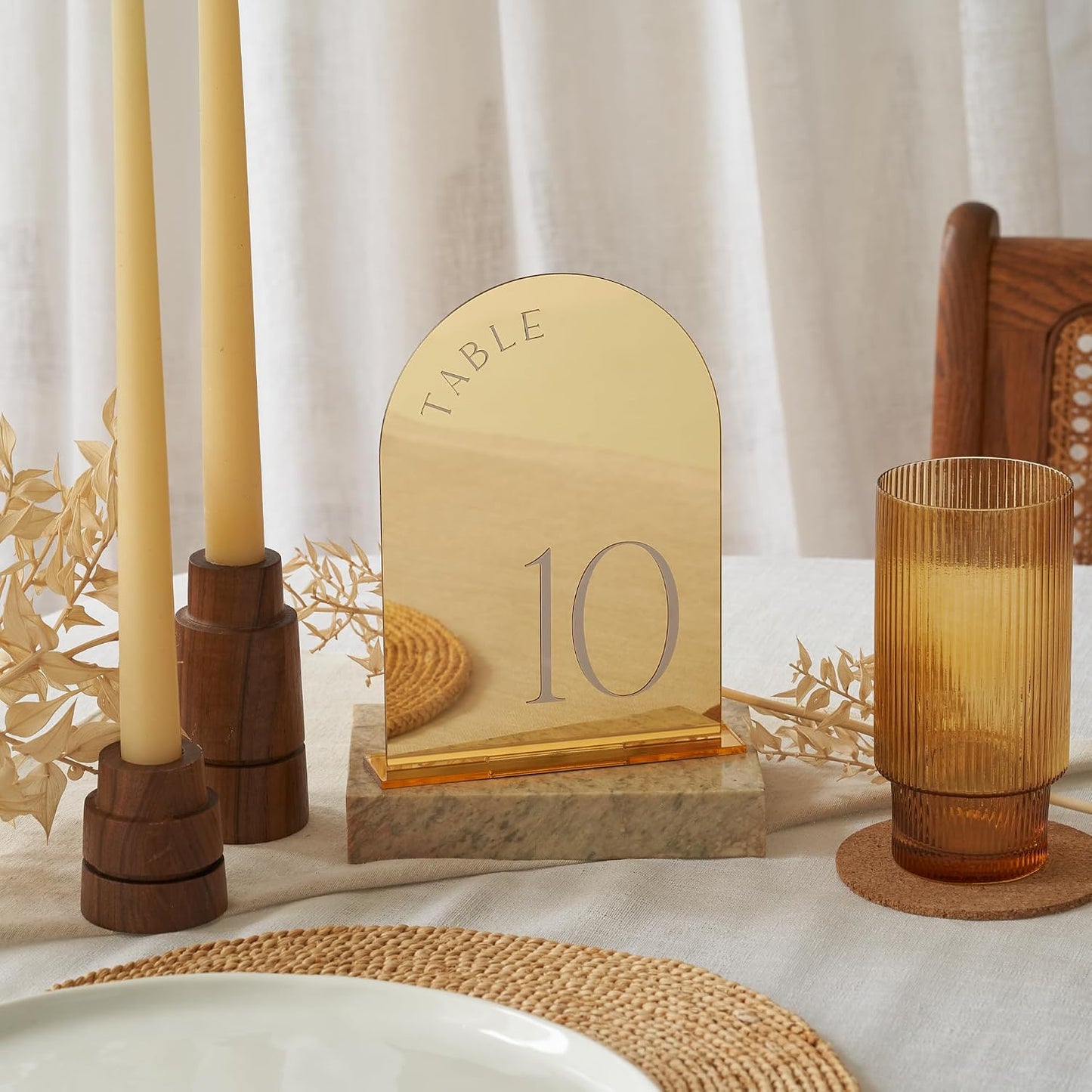 Beautiful Gold Wedding Table Numbers with Stands - Acrylic Signs 1-15 | Elegant Double Sided 5x7 Inch Signs - The