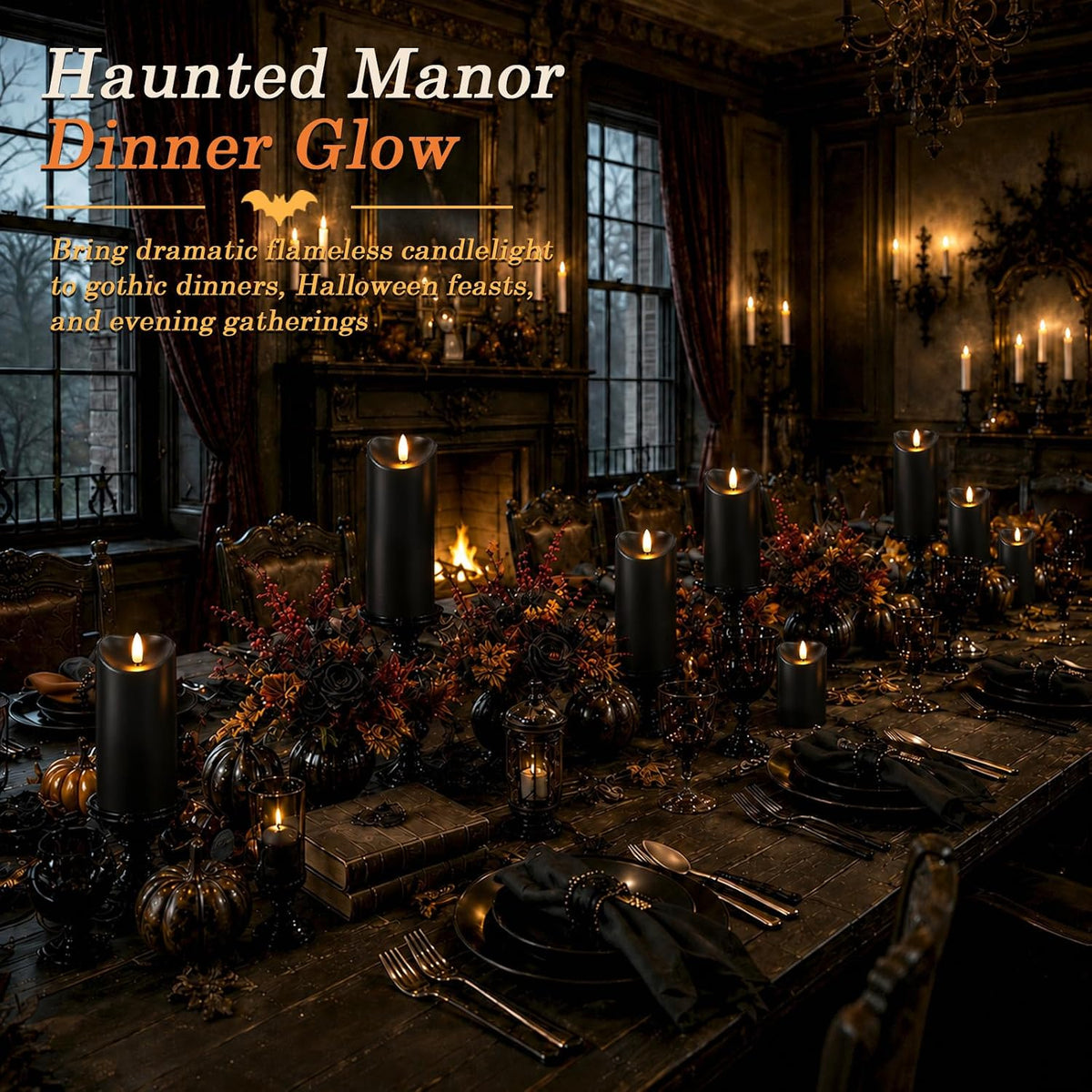 Homemory Halloween Black Waterproof LED Candles with Remote Timer, Set of 6 | Flameless candles