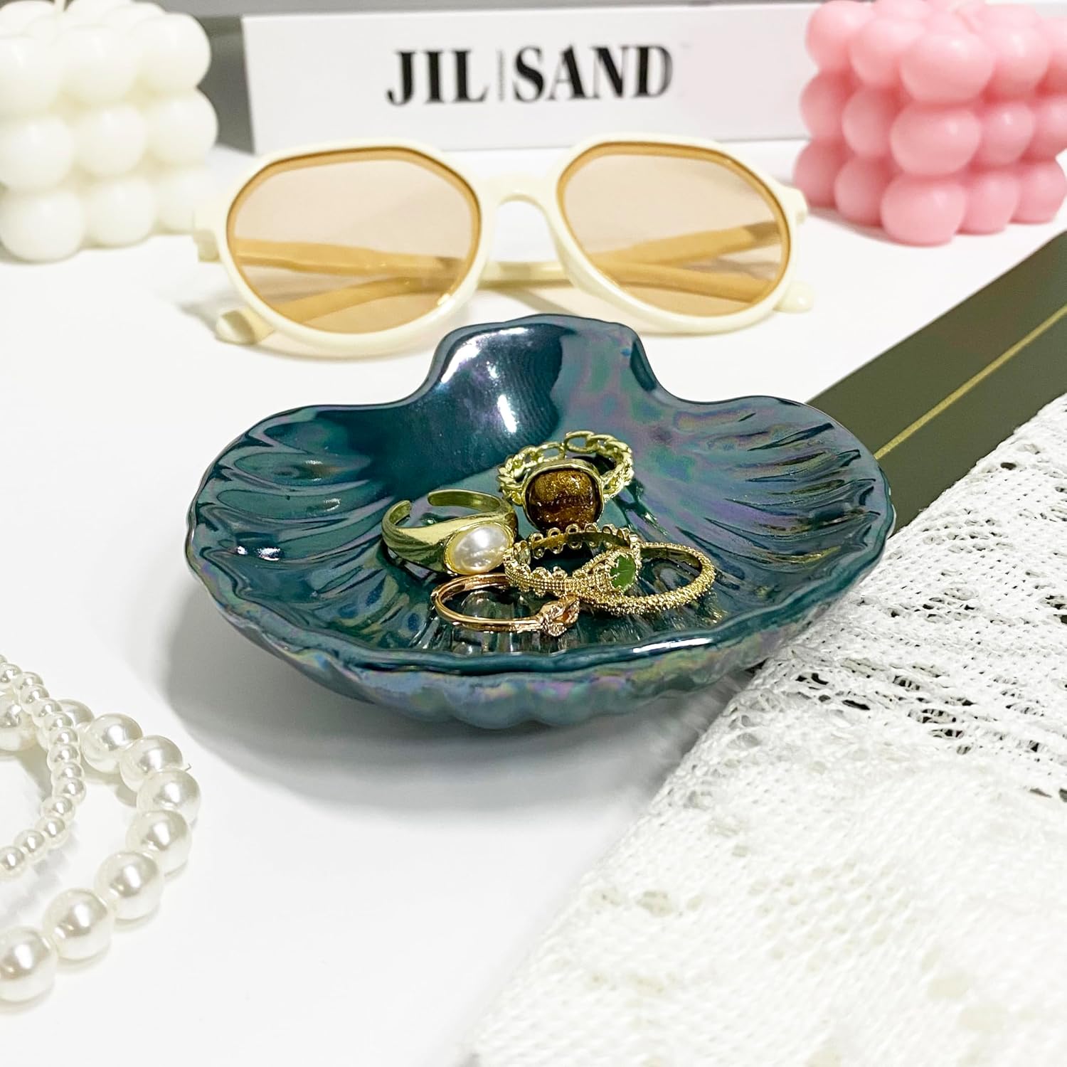 Ceramic Ring Holder Dish for Earrings Necklace / Deep Teal