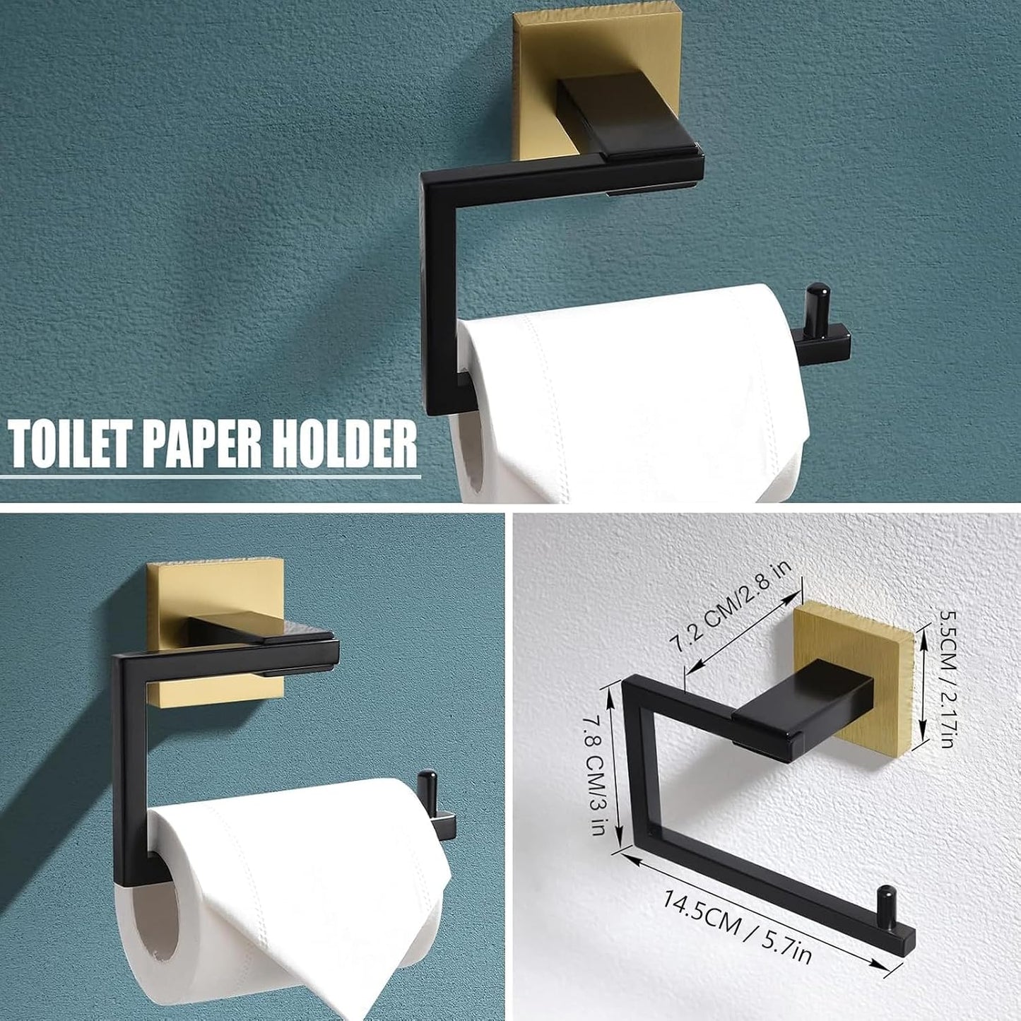 YACVCL 5 Pieces Bathroom Hardware Set, Black and Gold Towel Bar Set, 23.6 inch Towel Bar Hand Towel Holder Wall Mounted