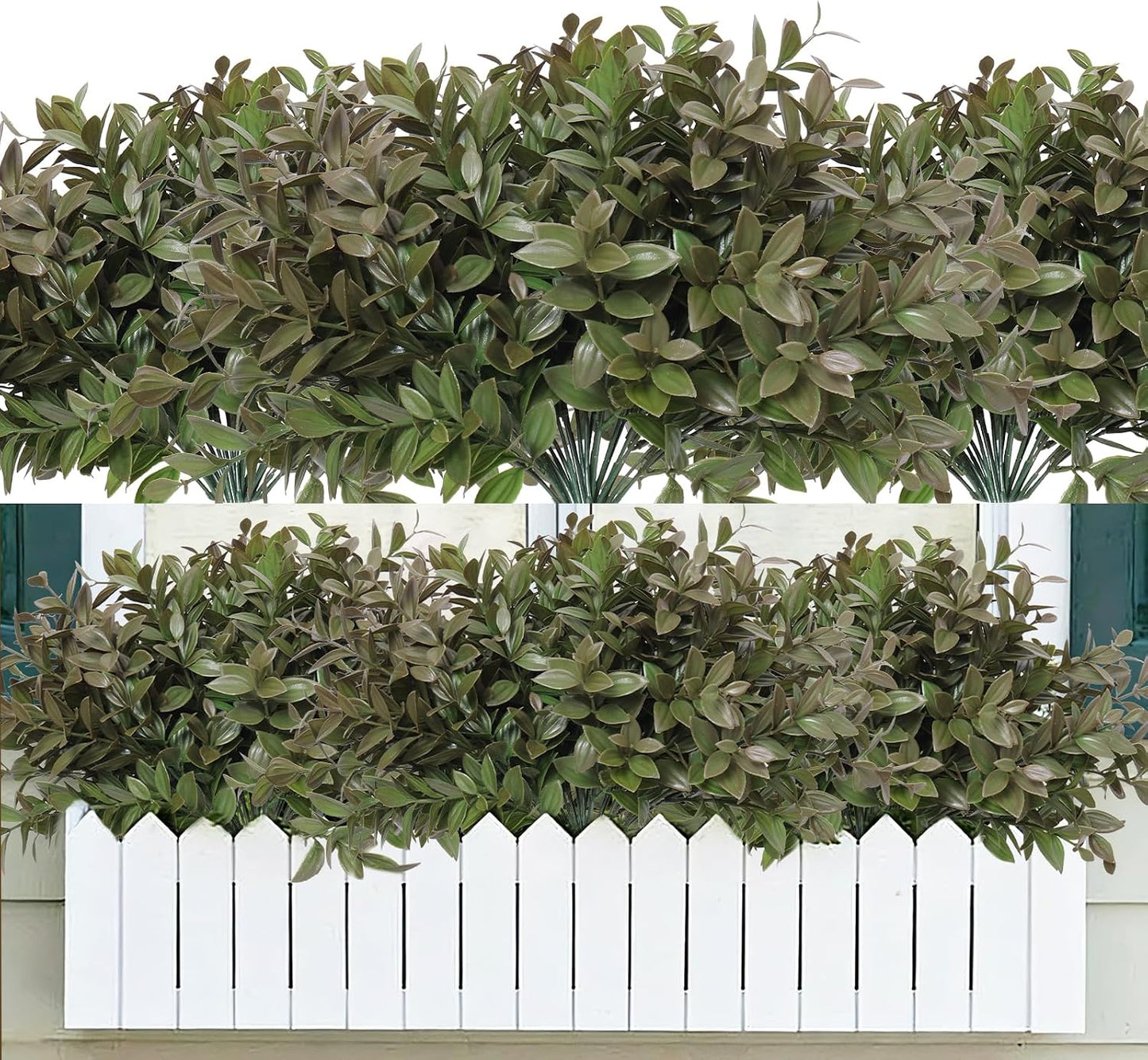 14.5" Fake Lucky Bamboo Leaves Faux Outdoor Plants UV Resistant Plastic Shrubs / Dark Green