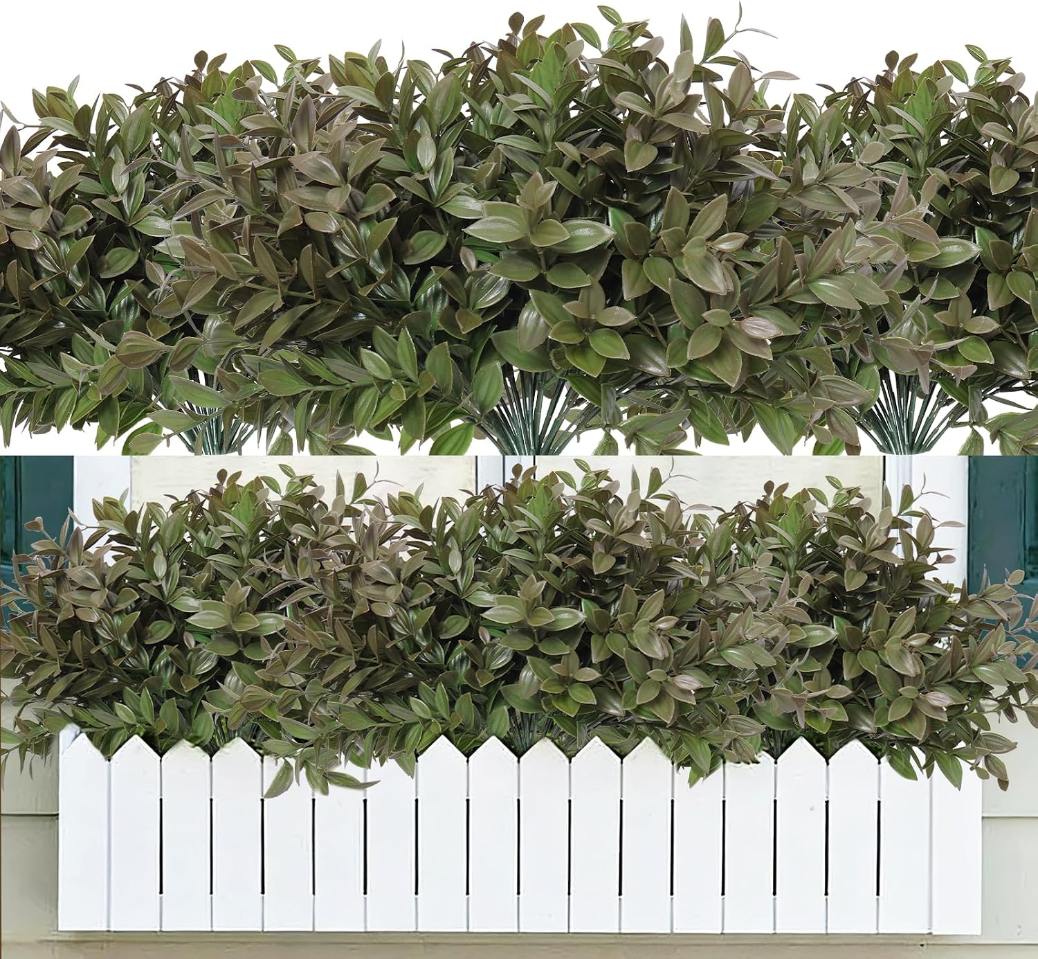 14.5" Fake Lucky Bamboo Leaves Faux Outdoor Plants UV Resistant Plastic Shrubs / Dark Green