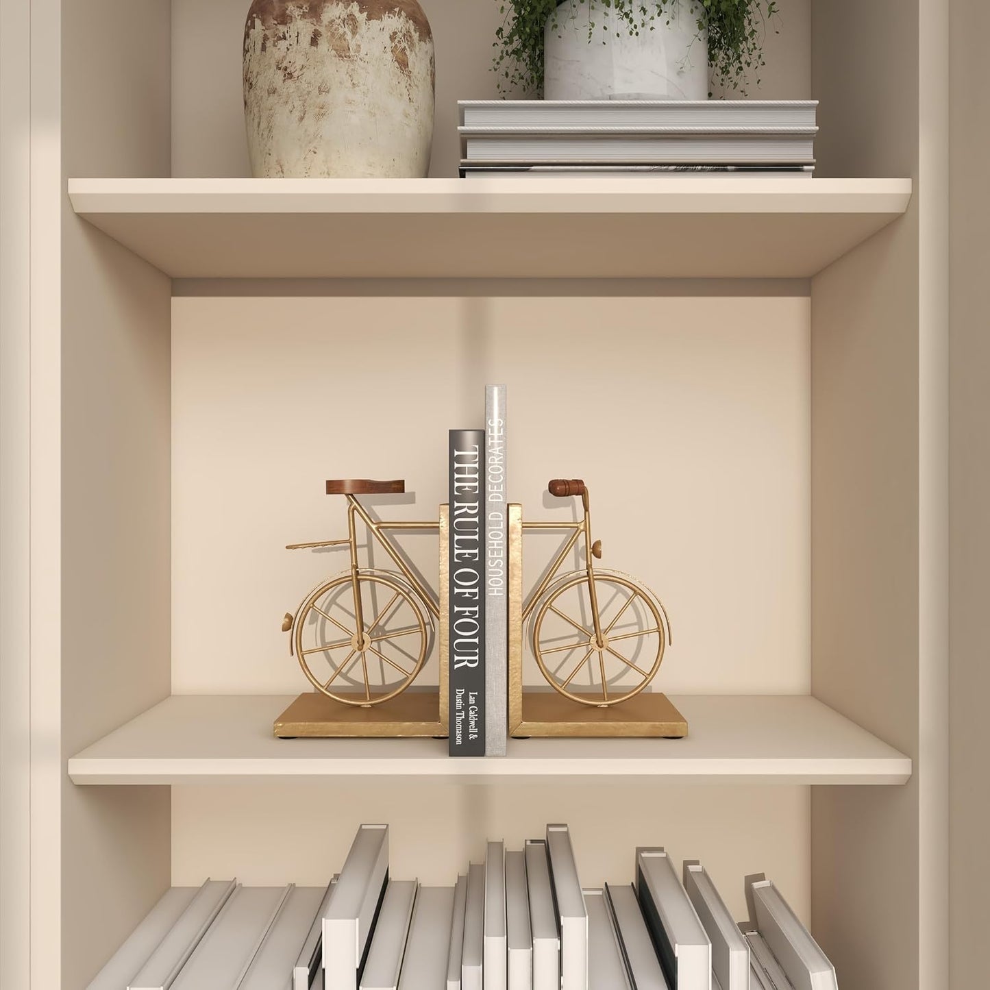 Metal Bike Decorative Bookends Non Skid Bookends / Gold / Set of 2