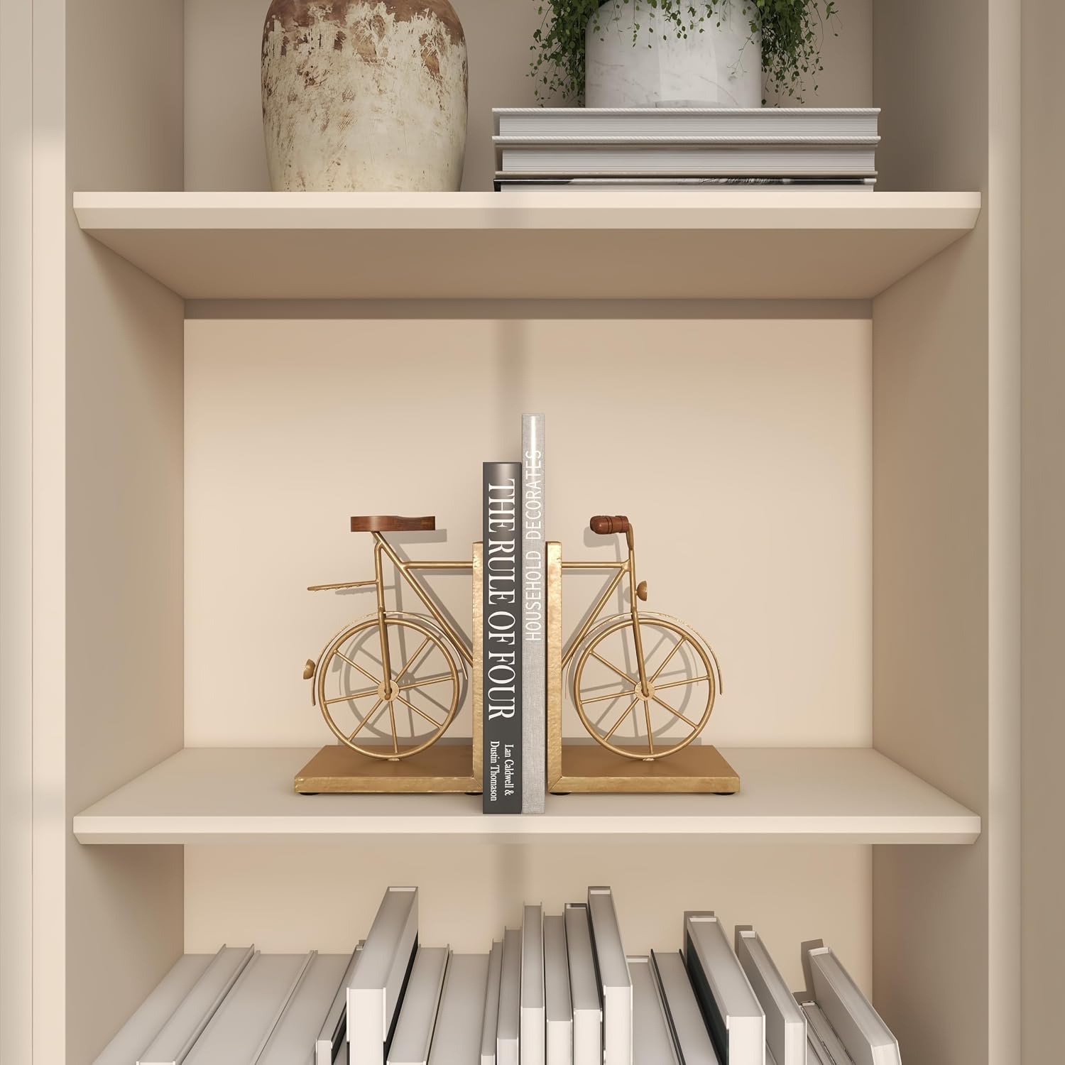 Metal Bike Decorative Bookends Non Skid Bookends / Gold / Set of 2