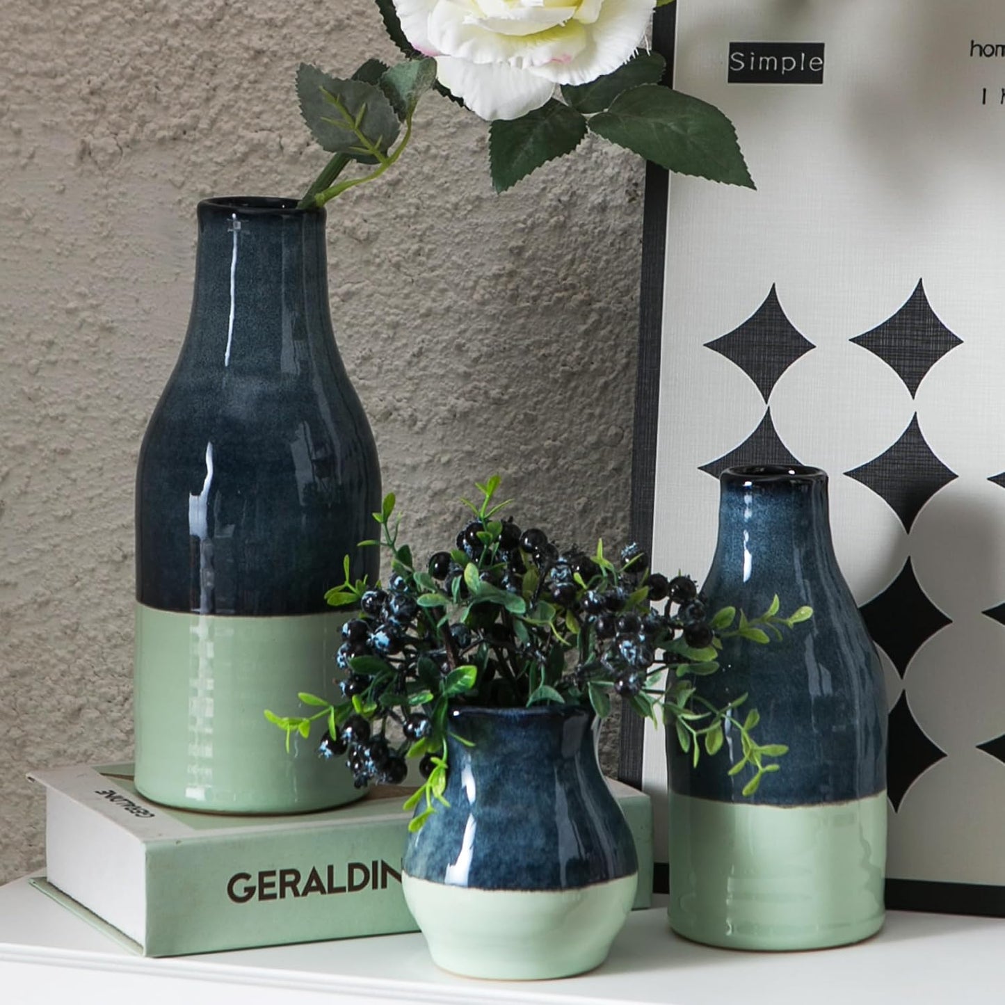 Ceramic Vase Set 3 / Green and Blue Vase Set