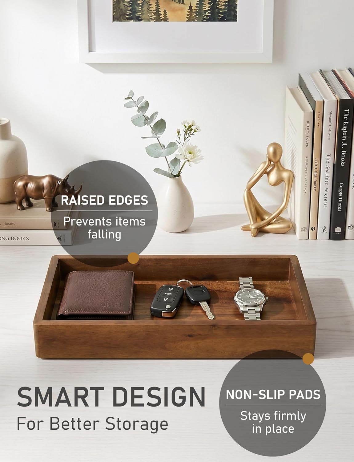Acacia Wood Valet Tray & Catchall / Dark Brown / 12.2 x 6