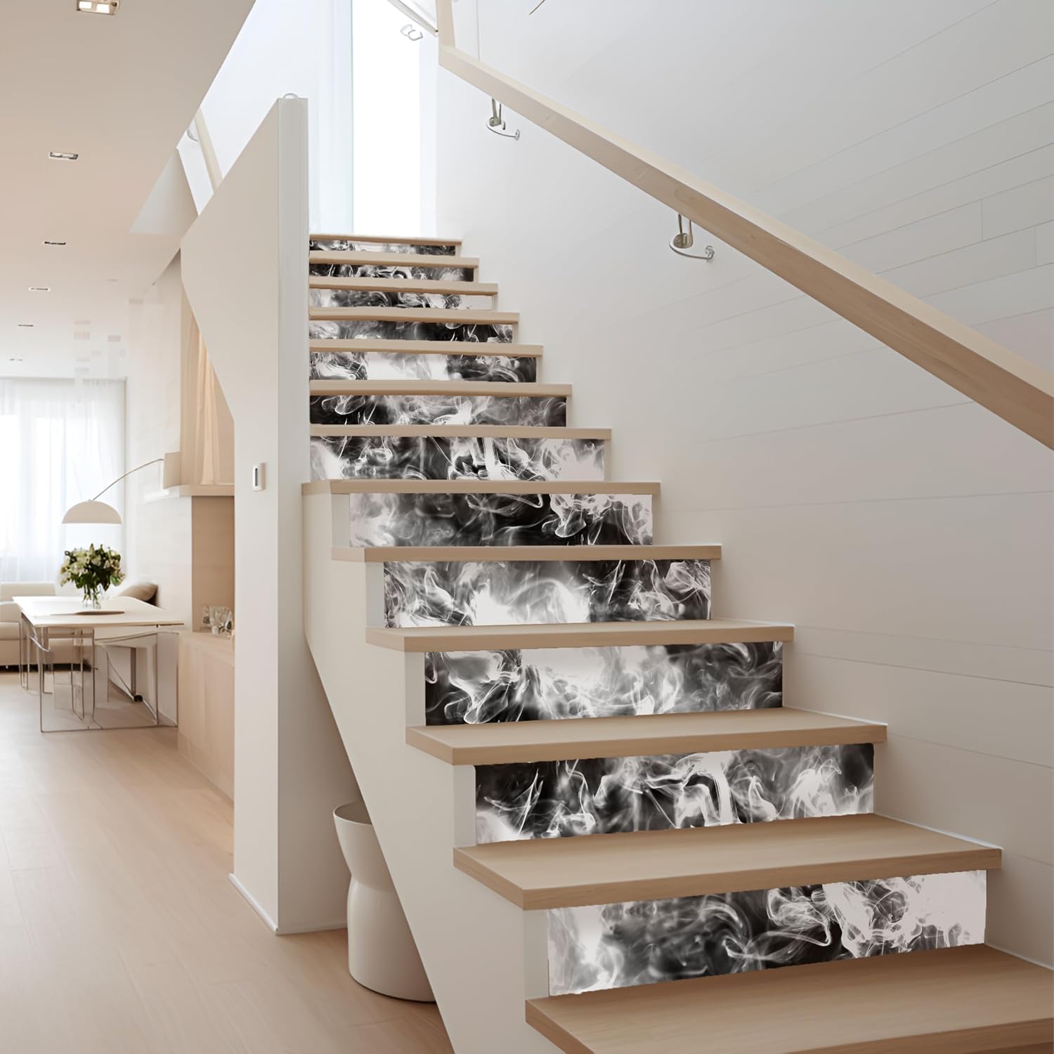 Peel and Stick Removable Novelty White Smoke Risers Stairs / Gss080 / / SET / Black / Set of 12