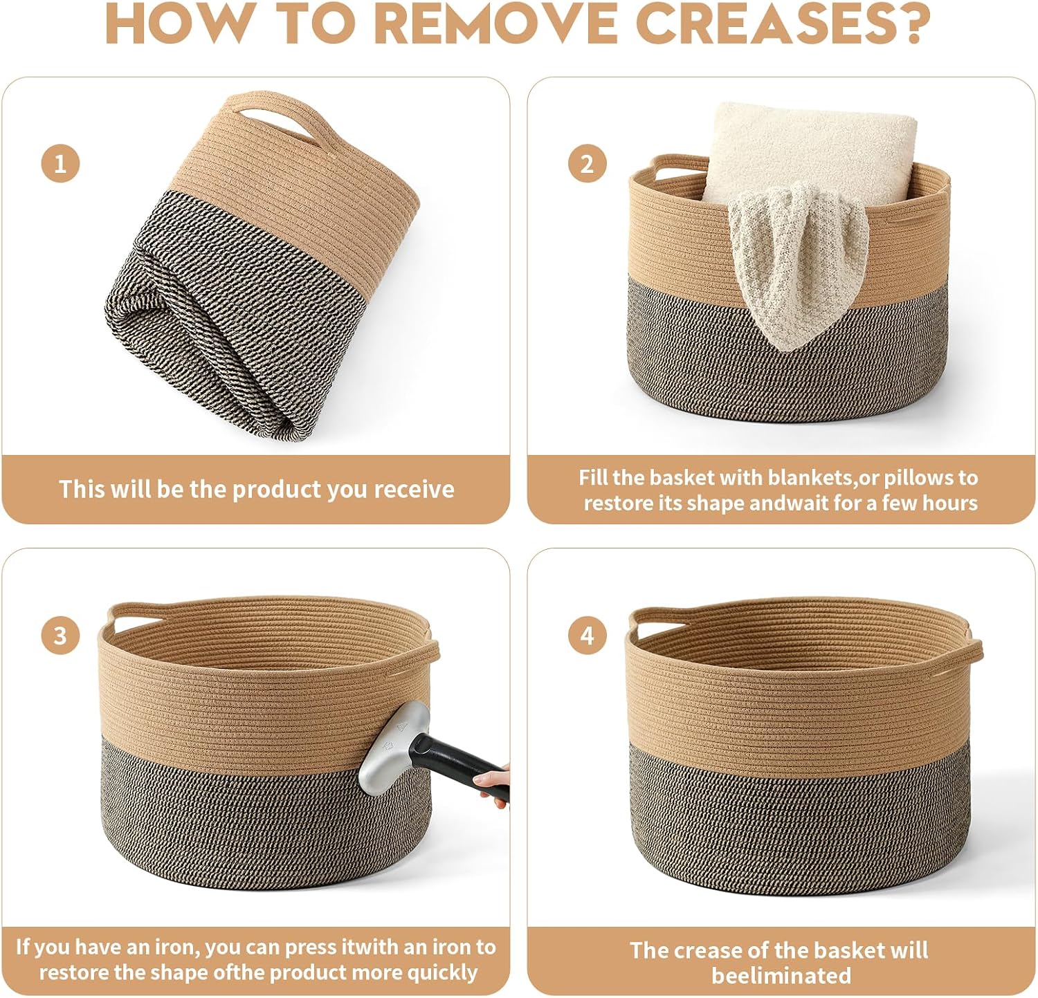Collapsible Handle Cotton Rope Soft Woven Fabric Storage Organizer Clothes / Camel & Mix Camel / 65L