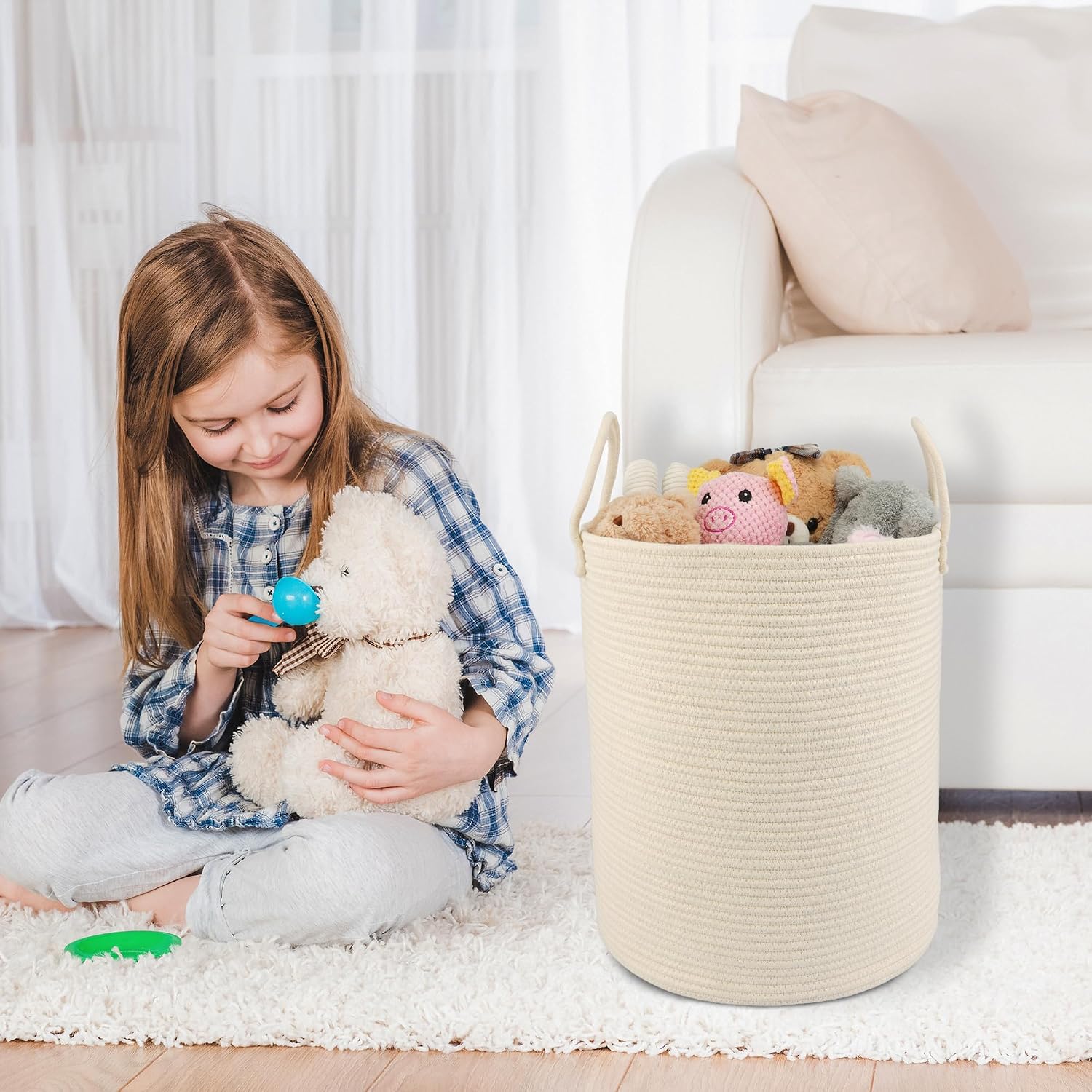 Cotton Rope Laundry Basket Hamper for Clothes Woven Storage Basket / Beige / Regular