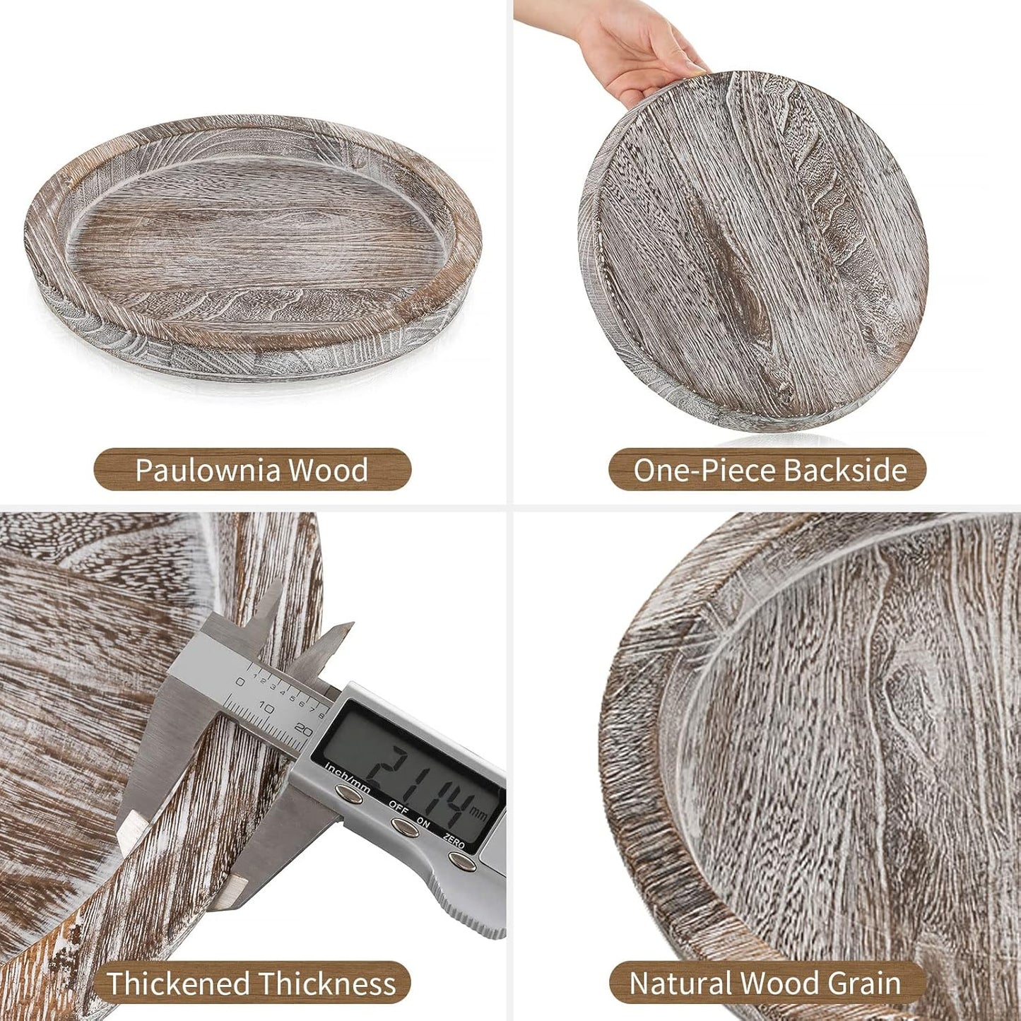 Round Wood Decorative Candle Plate / Whitewash
