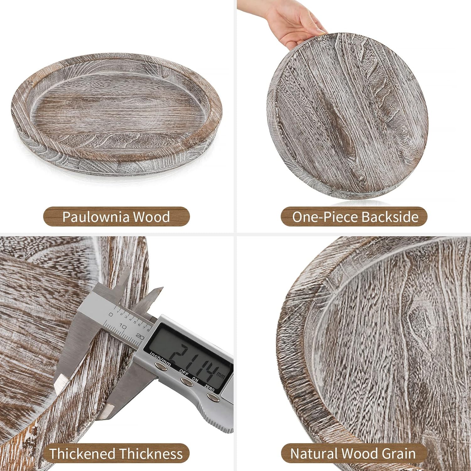 Round Wood Decorative Candle Plate / Whitewash