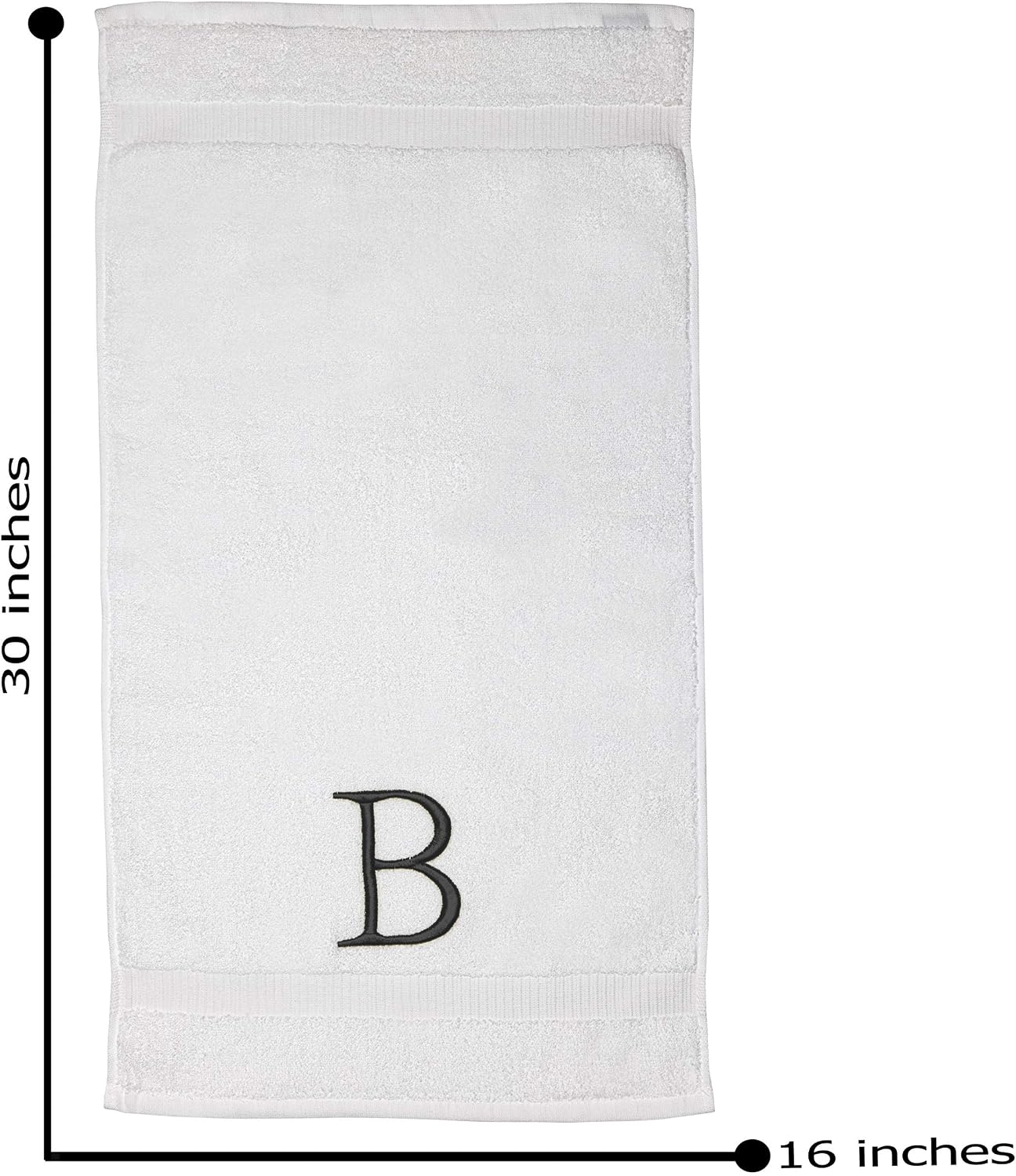 White with Dark Gray Monogrammed Hand Towels for Bathroom Set of 2 Letter B | Luxury Hotel Quality Initial Towels For
