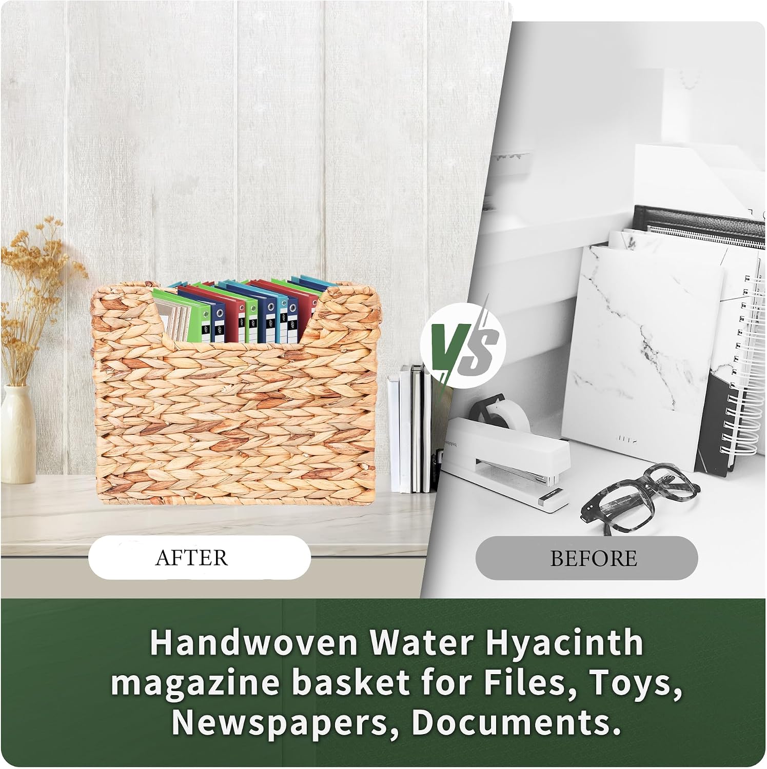 Magazines Holder - Wicker Magazine Rack, Handwoven Magazine Holders for Bathroom, Magazine Organizer for Books