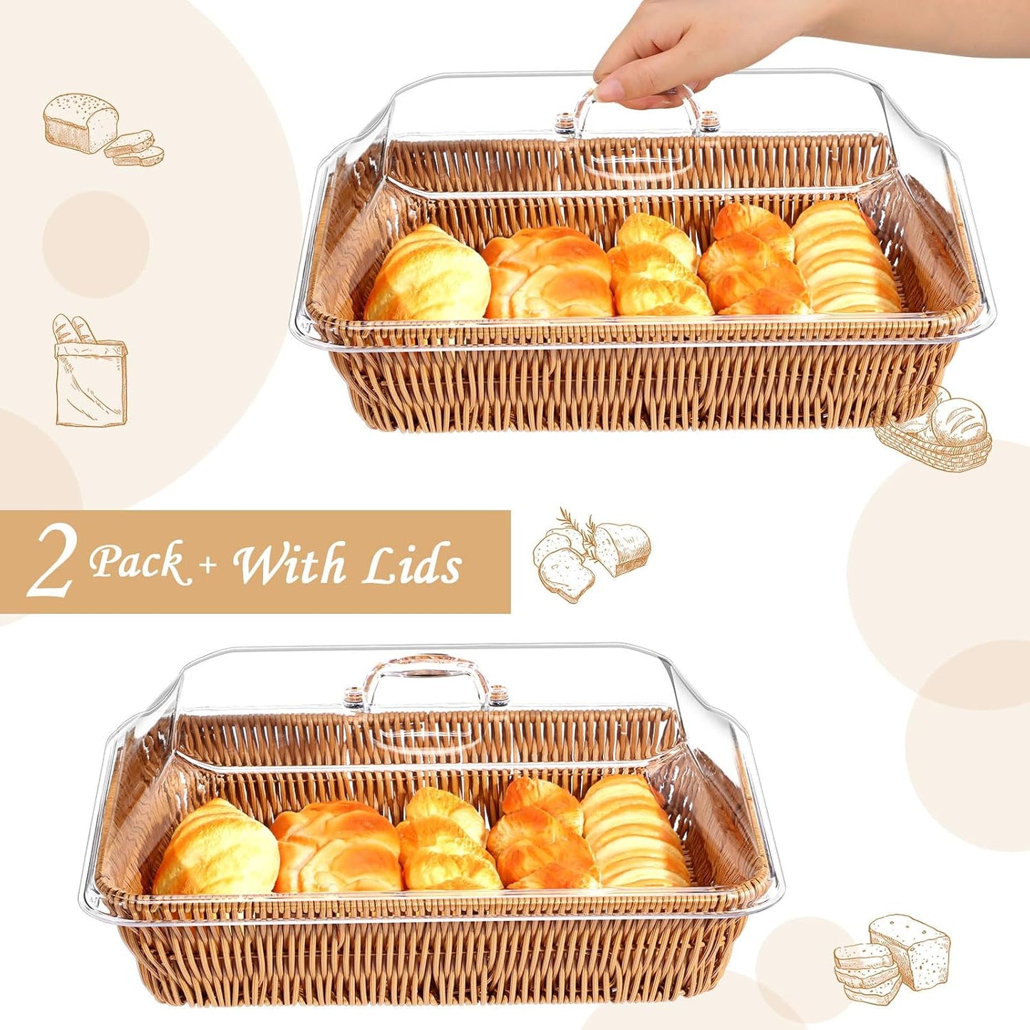 Wicker Bread Basket for Serving / 17.72 x 13.78 / Set of 2
