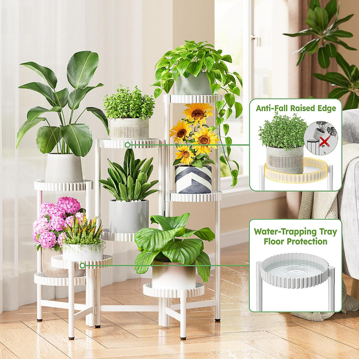 8 Tier Plant Stand Indoor Outdoor, Corner Tiered Fladable Plant Stands, Planter Display Rack for Multiple Plants, Iron