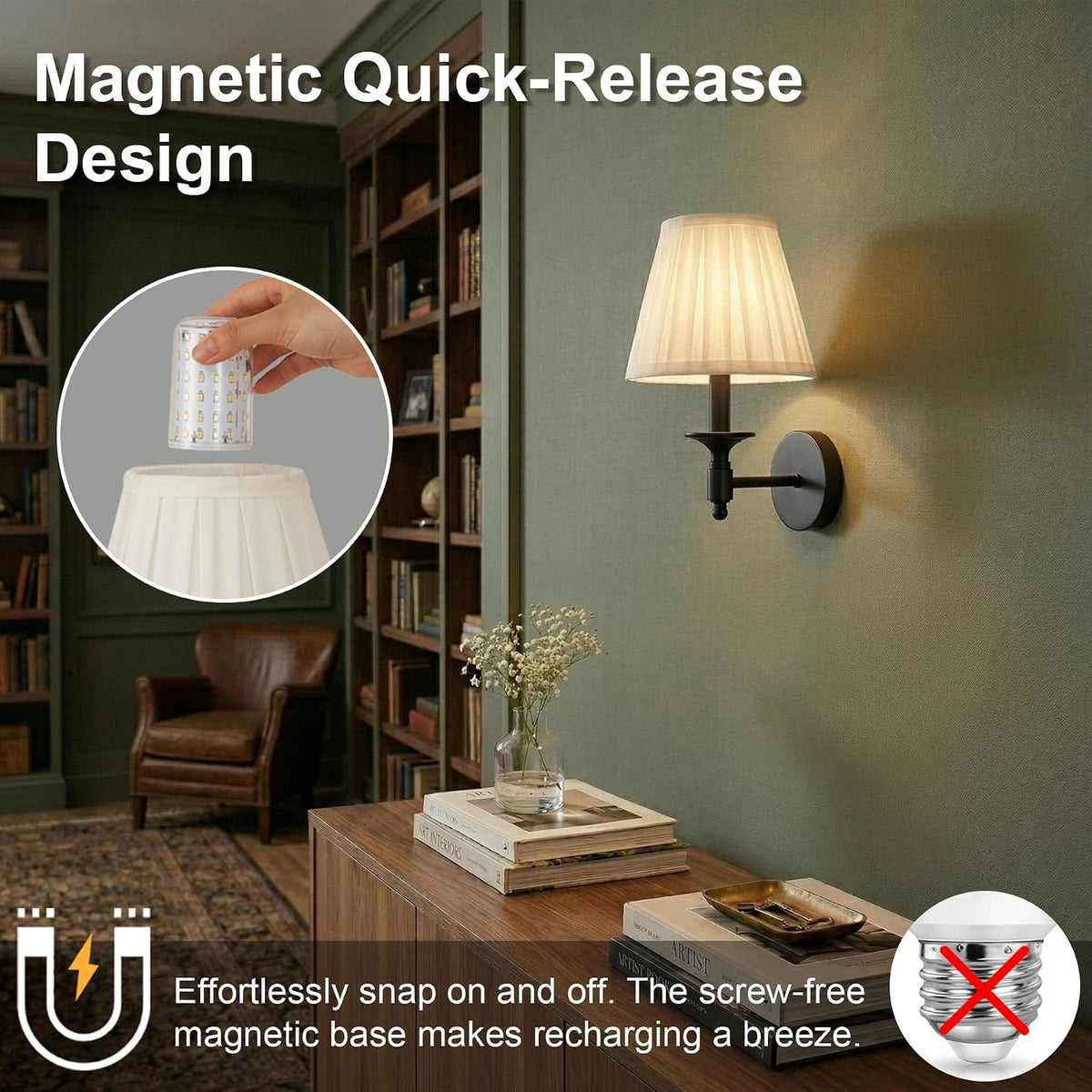 Battery Operated Wall Sconces Set of 2, Black Wireless Wall Lights with 8000mAh 3 CCT Color Temperature & Dimmable