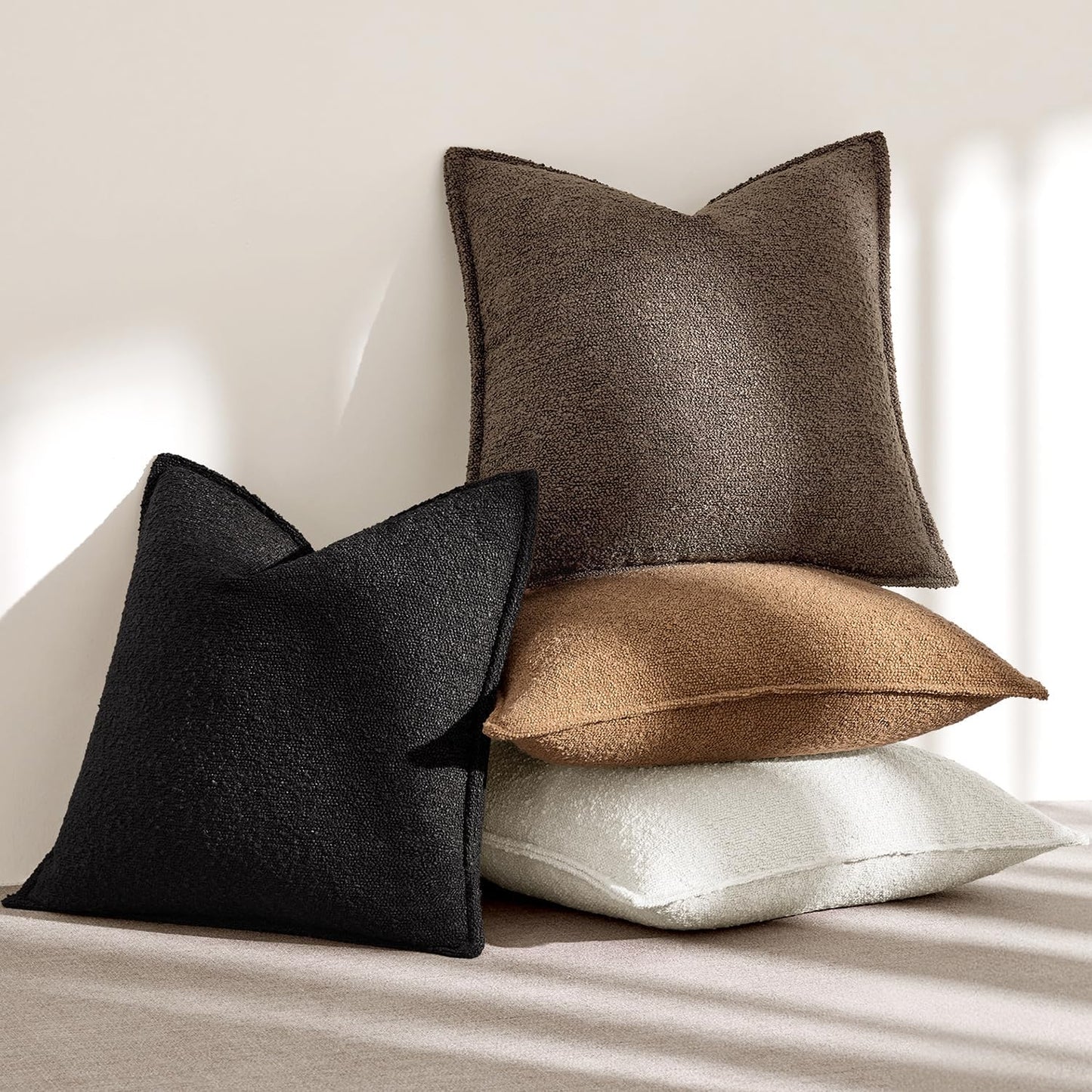 Decorative Textured Boucle Throw Pillow Covers Broadside Thick / 18 x 18 / Dark Brown / Set of 2