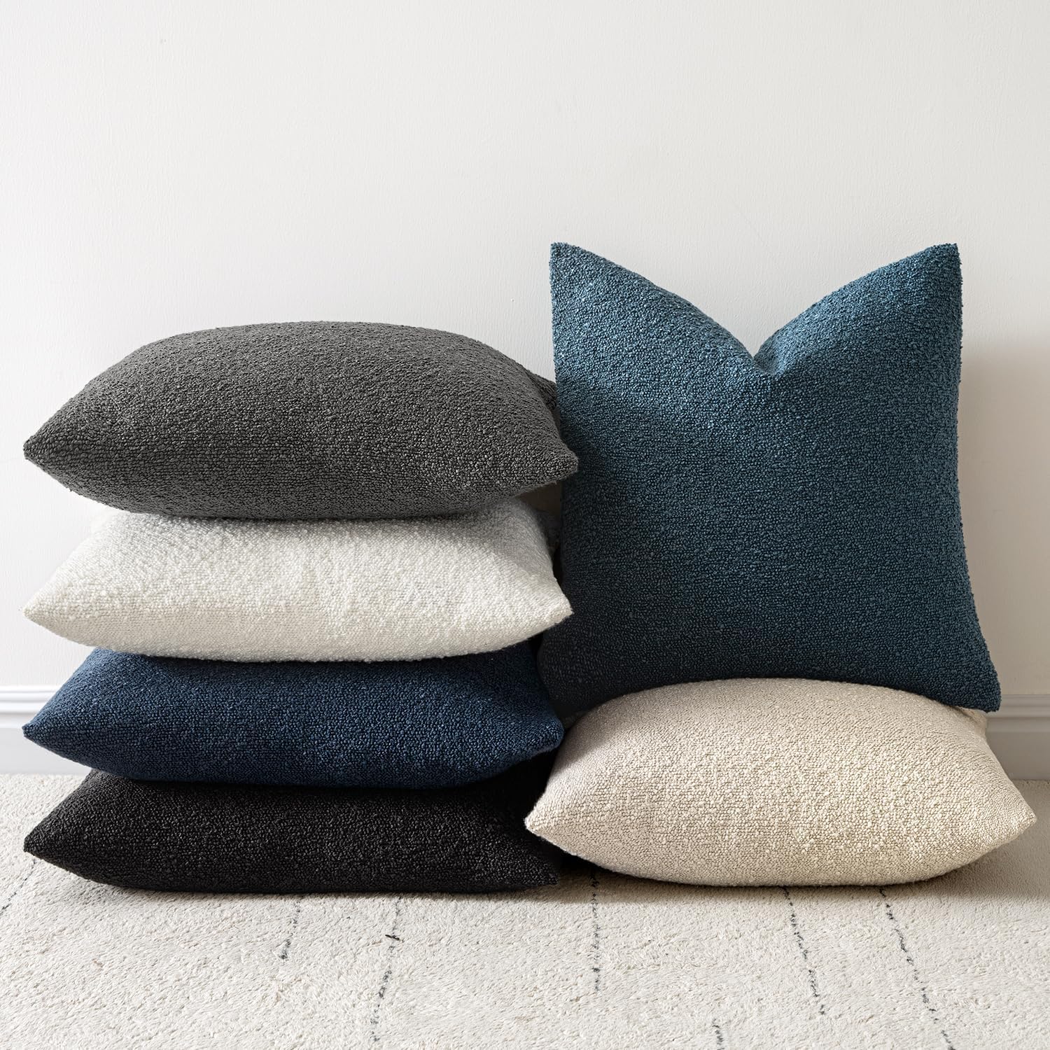 Decorative Boucle Throw Pillow Covers Textured Square Pillowcaes / 18 x 18 / Dark Gray / Set of 2